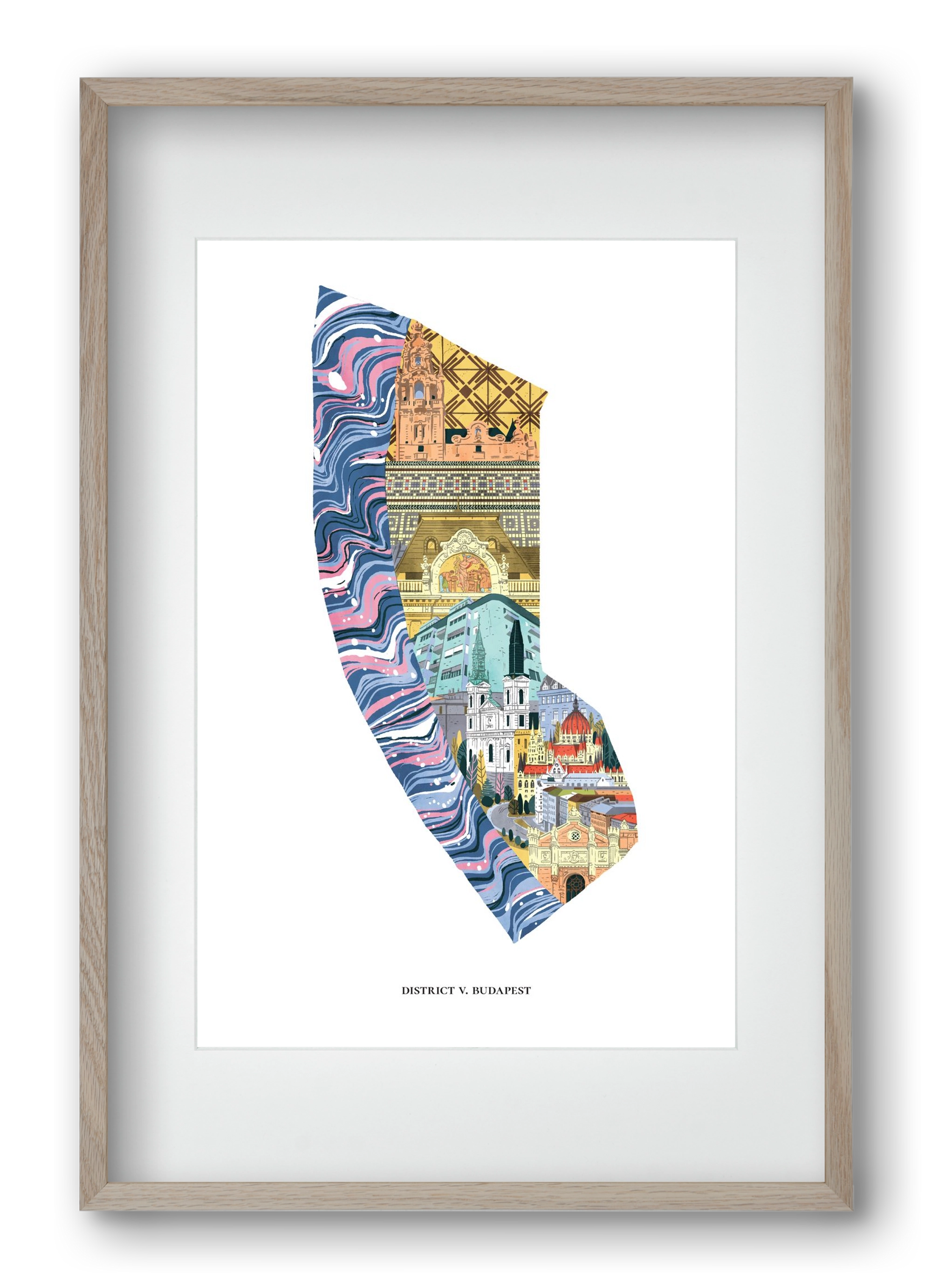 V. kerület, 40x60 cm (30x45 cm), Tölgy keret, paszpartuval