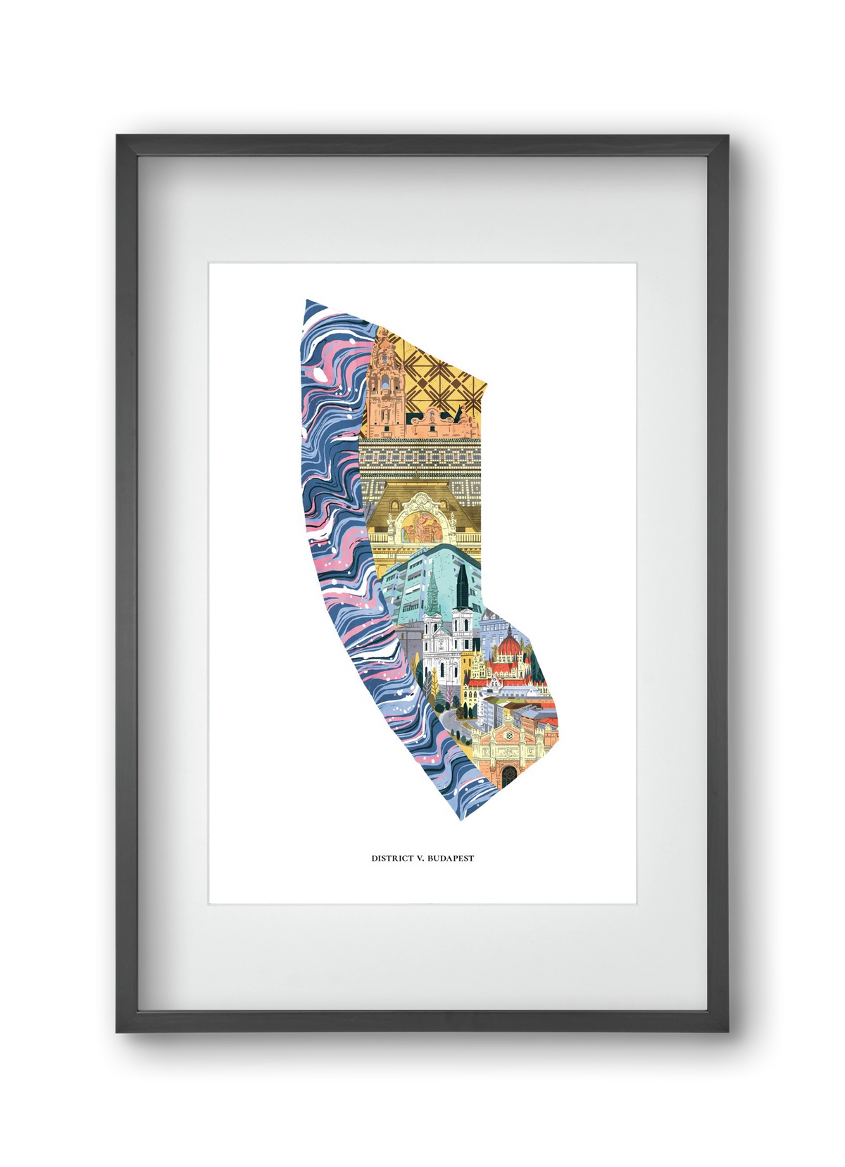 V. kerület, 30x45 cm (20x30 cm), Fekete keret, paszpartuval