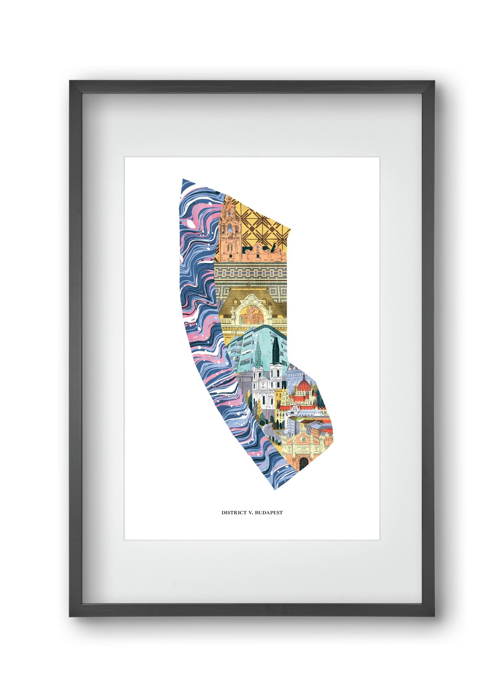 V. kerület, 30x45 cm (20x30 cm), Fekete keret, paszpartuval