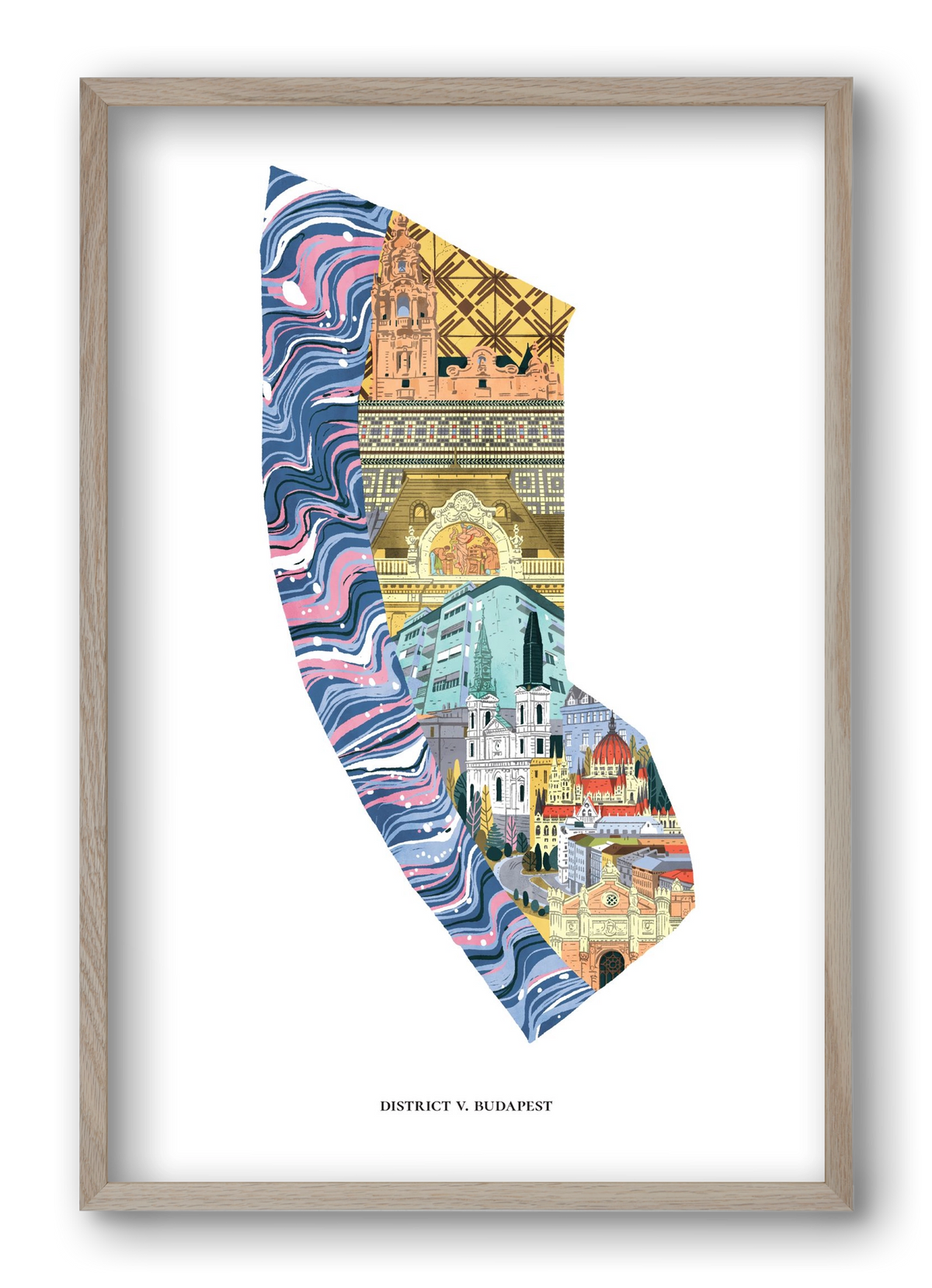 V. kerület, 40x60 cm (40x60 cm), Tölgy keret