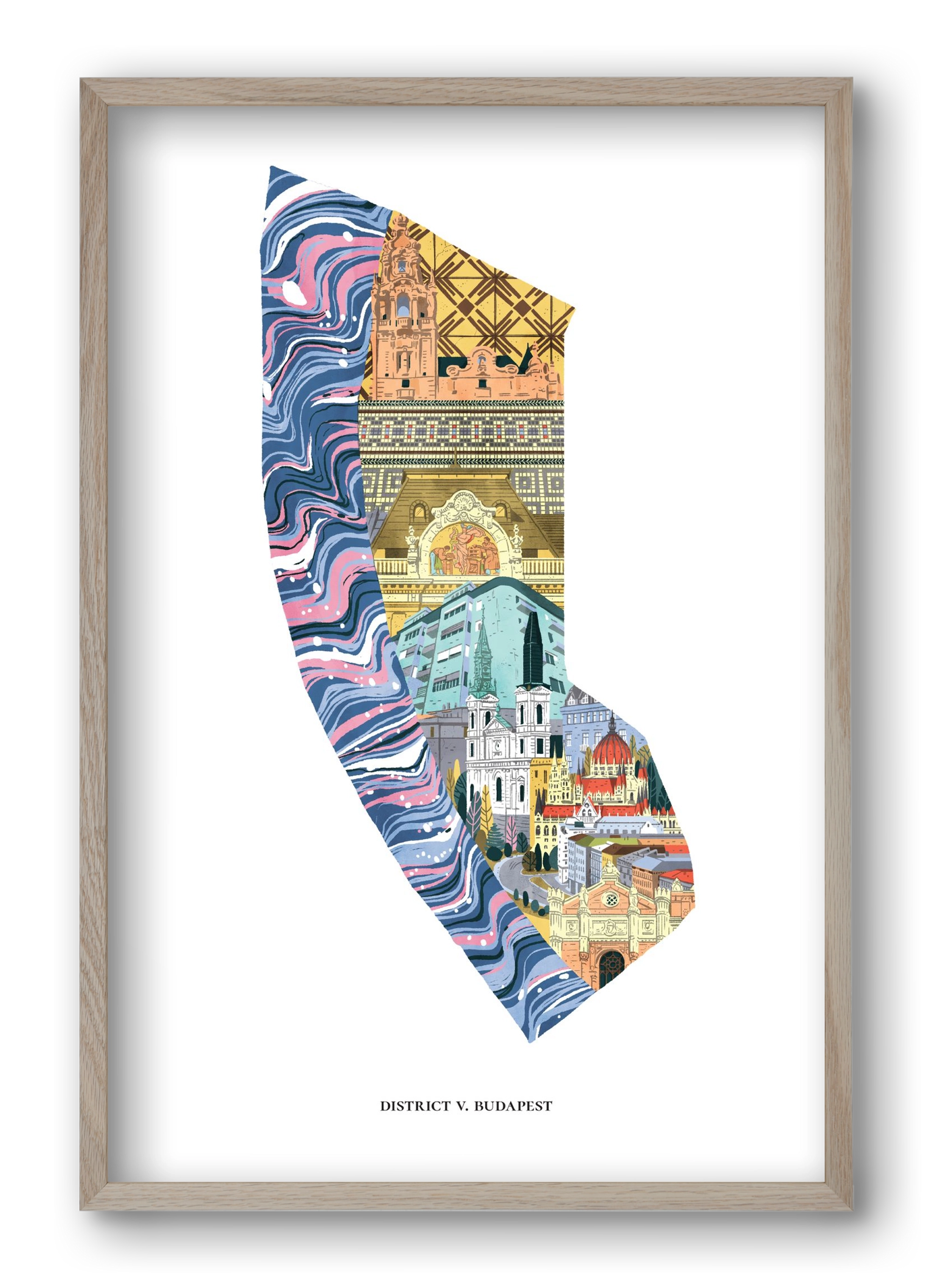 V. kerület, 40x60 cm (40x60 cm), Tölgy keret