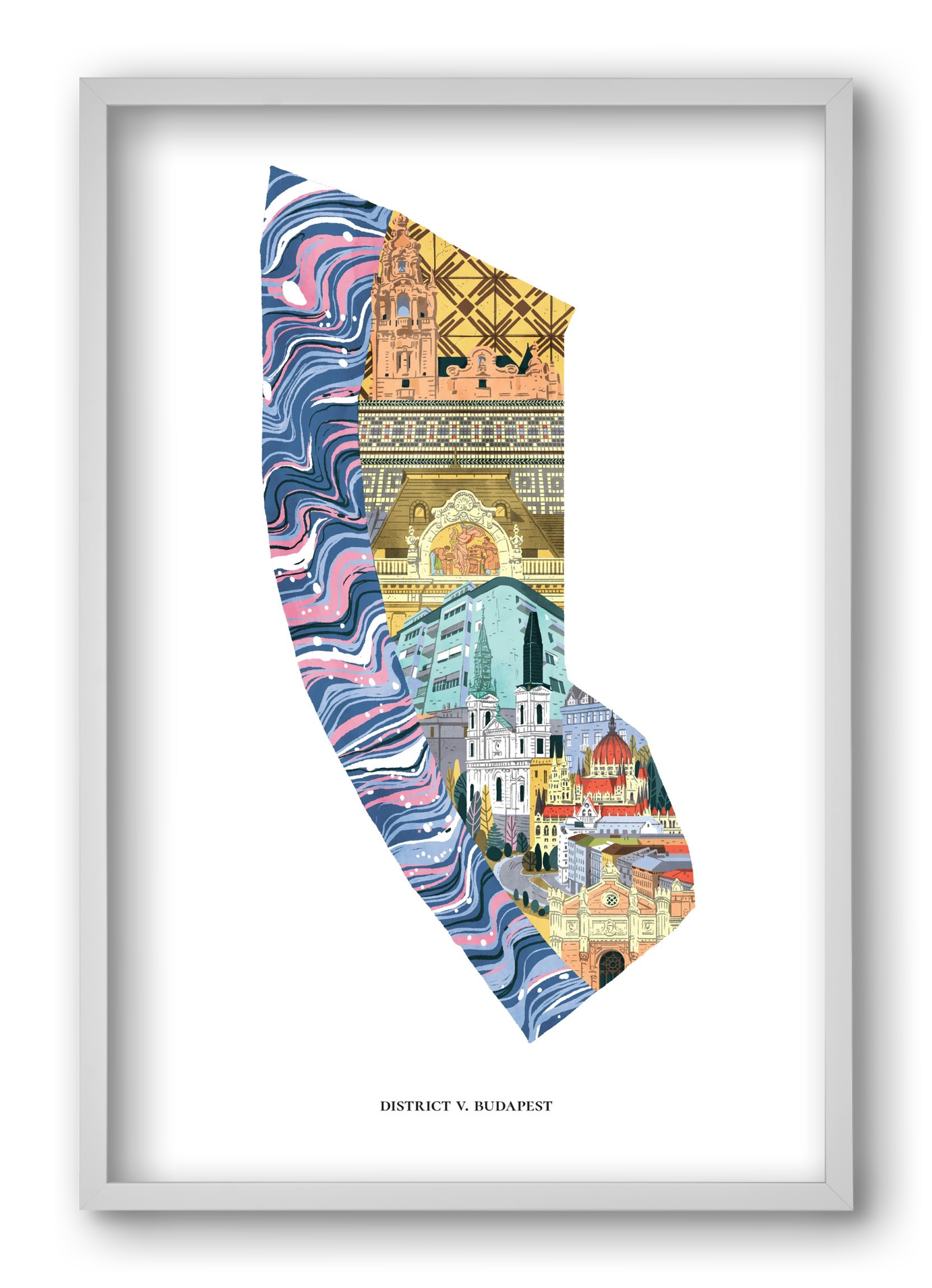 V. kerület, 40x60 cm (40x60 cm), Fehér keret