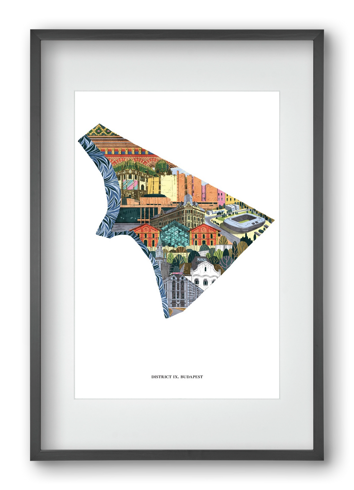 IX. kerület, 40x60 cm (30x45 cm), Fekete keret, paszpartuval