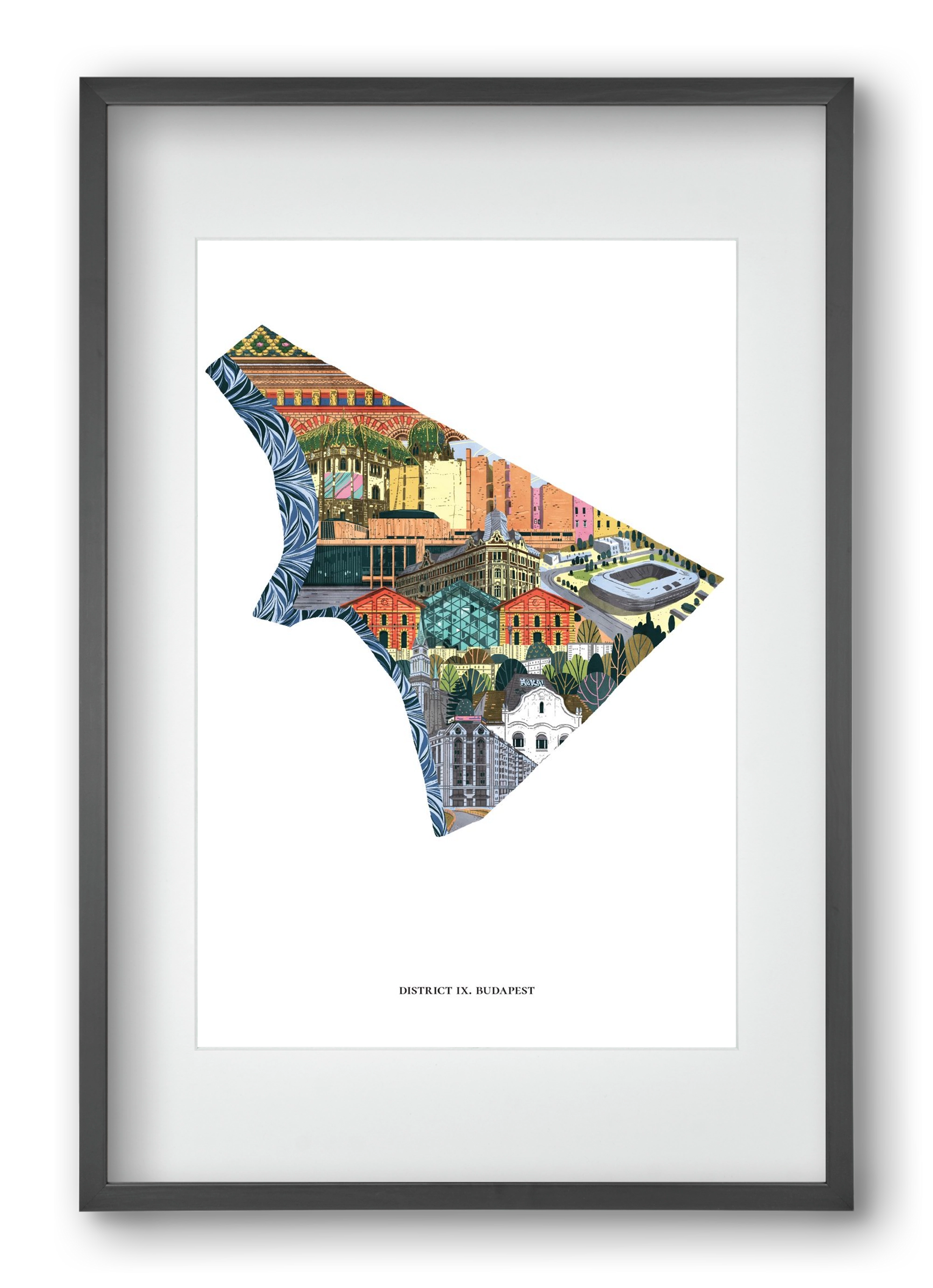 IX. kerület, 40x60 cm (30x45 cm), Fekete keret, paszpartuval