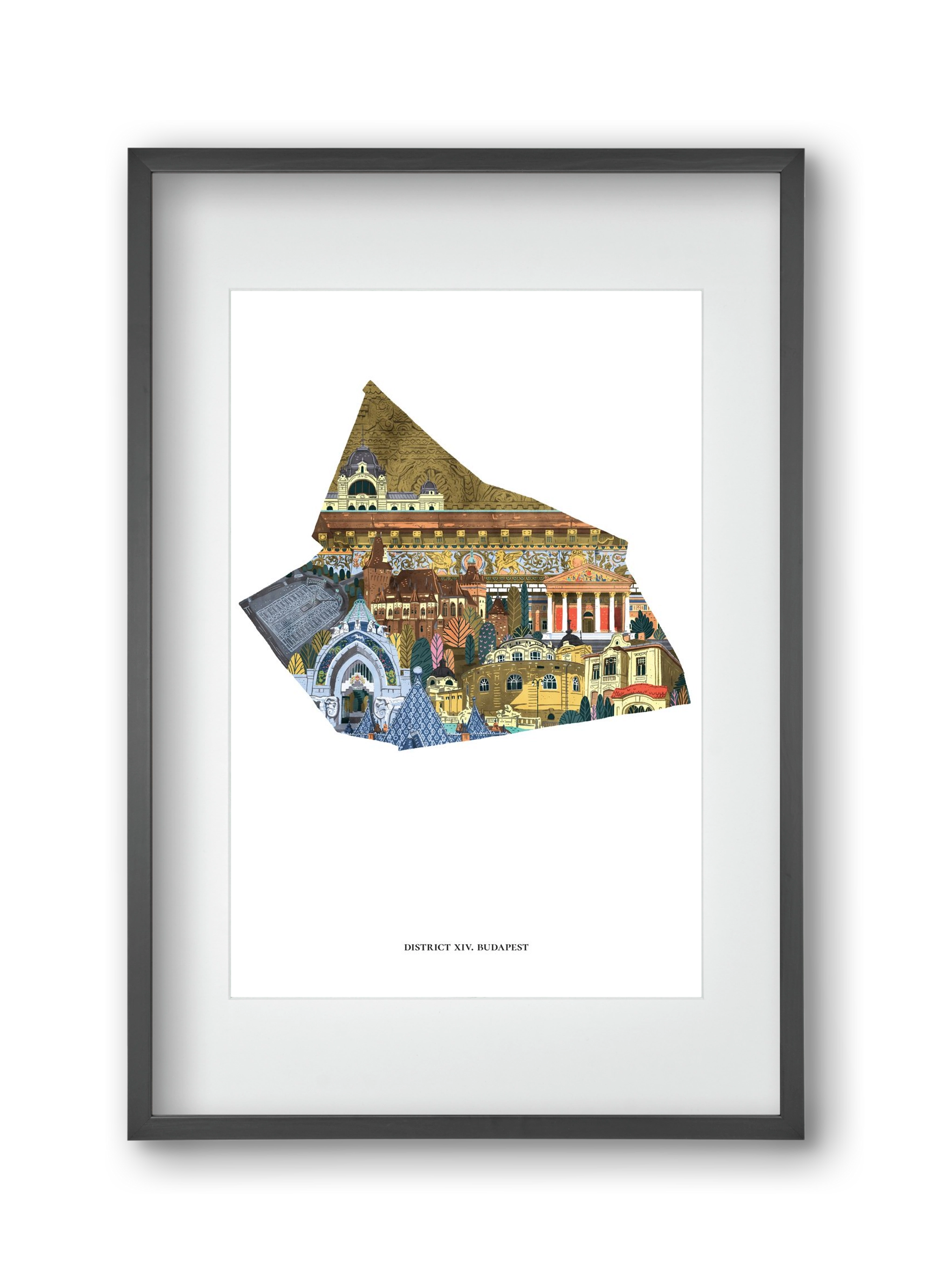 XIV. kerület, 30x45 cm (20x30 cm), Fekete keret, paszpartuval