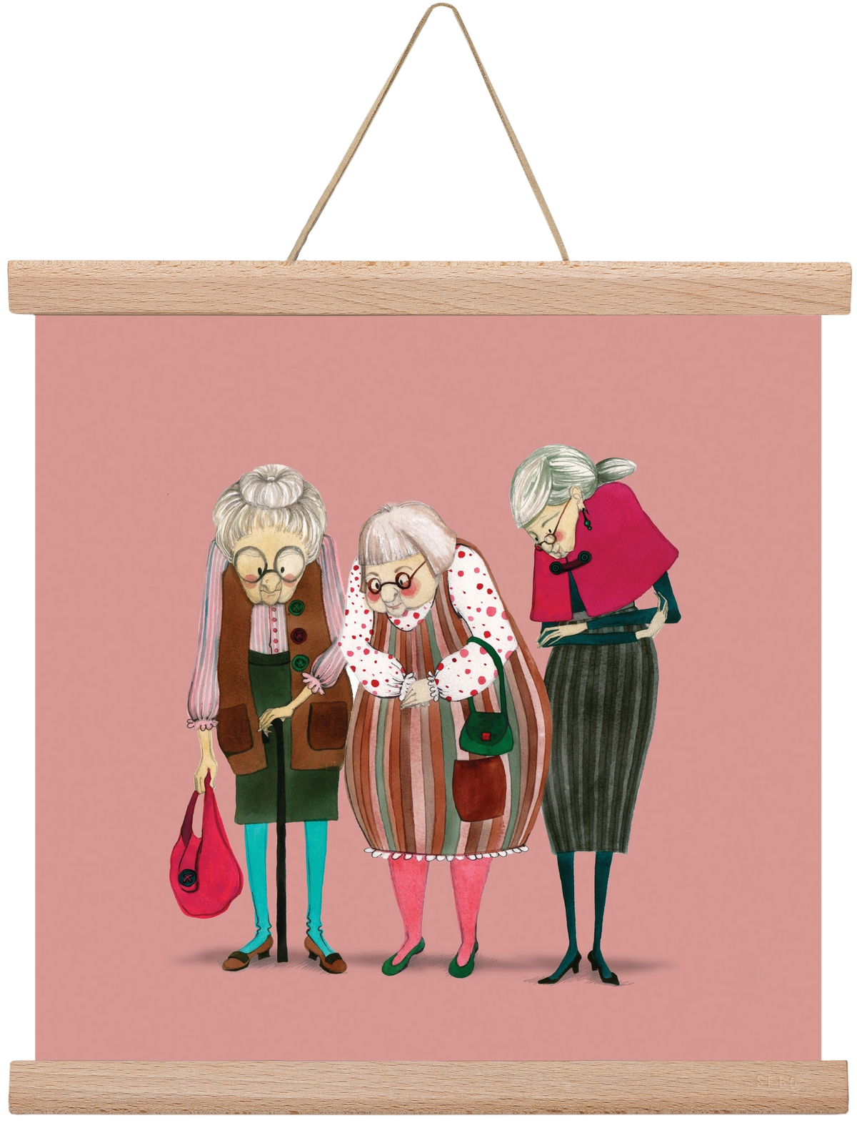 OLD LADIES, 30x30 cm (30x30 cm), Tölgy akasztó
