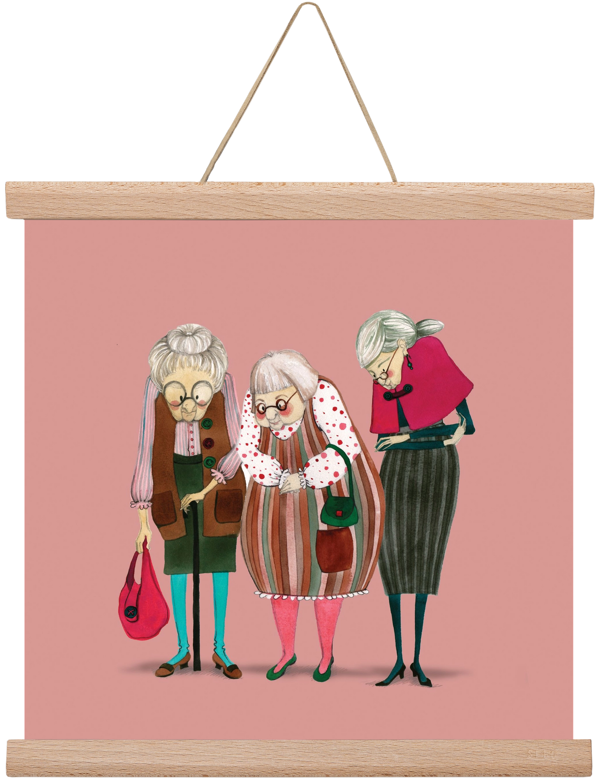 OLD LADIES, 30x30 cm (30x30 cm), Tölgy akasztó