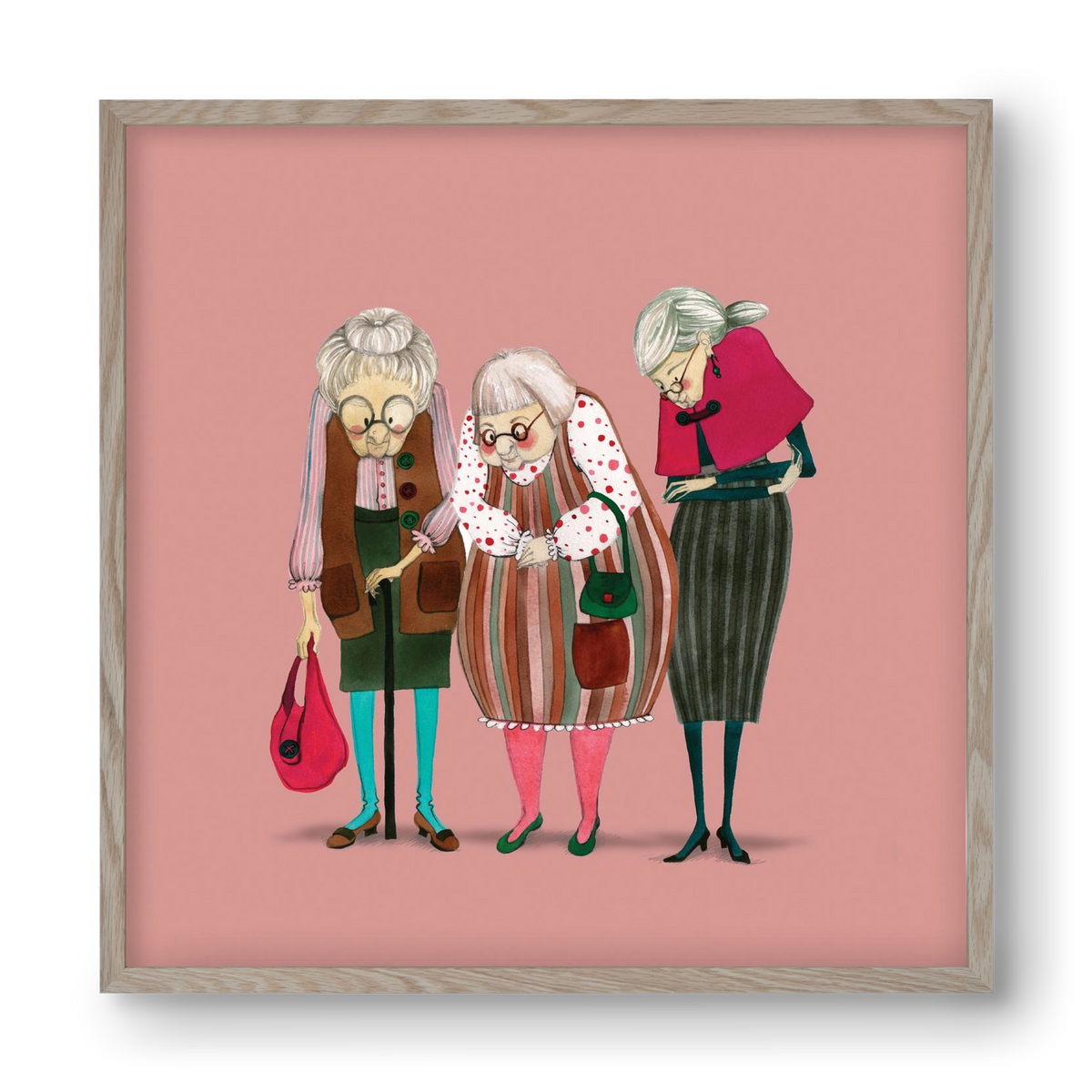 OLD LADIES, 40x40 cm (40x40 cm), Tölgy keret