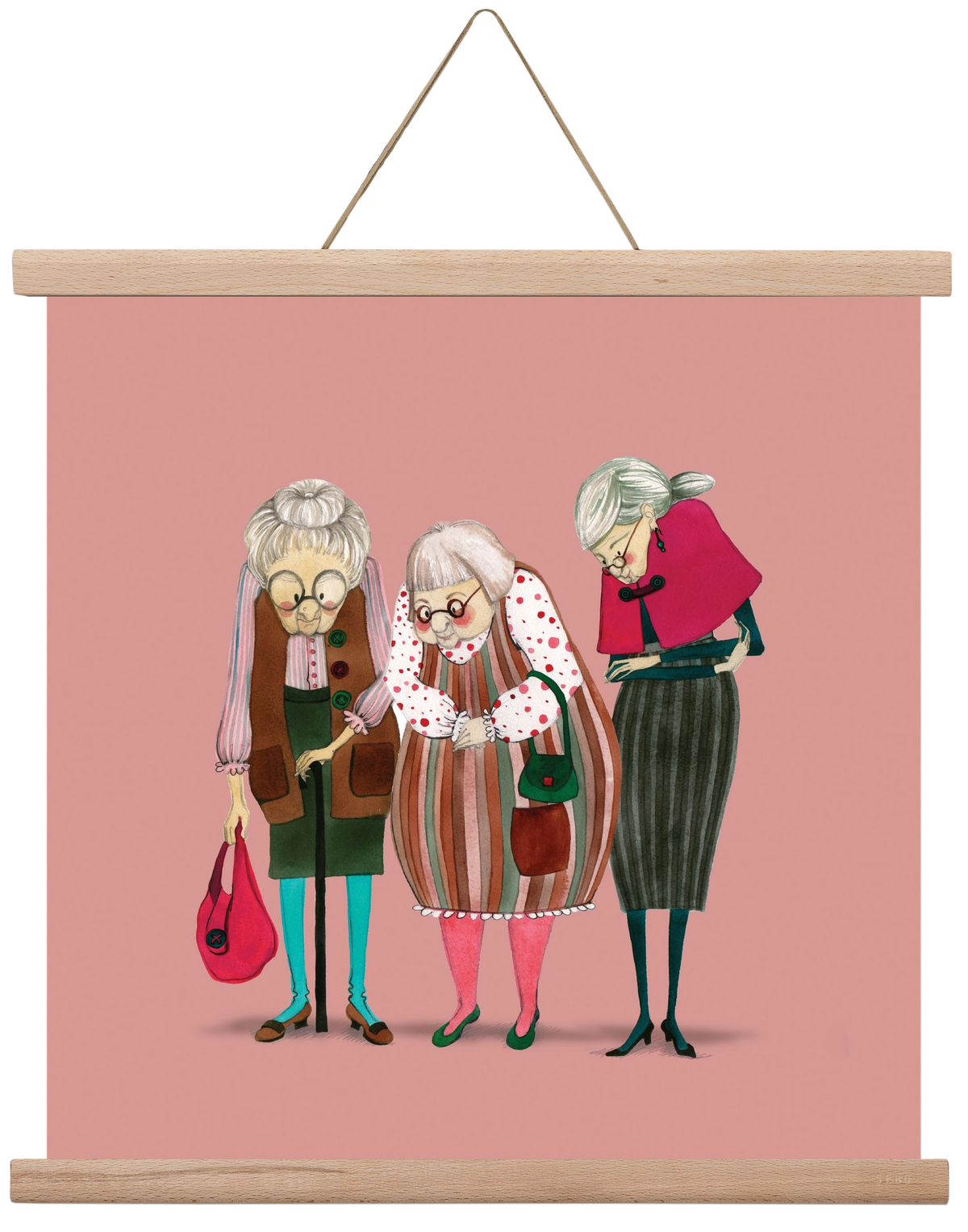 OLD LADIES, 40x40 cm (40x40 cm), Tölgy akasztó