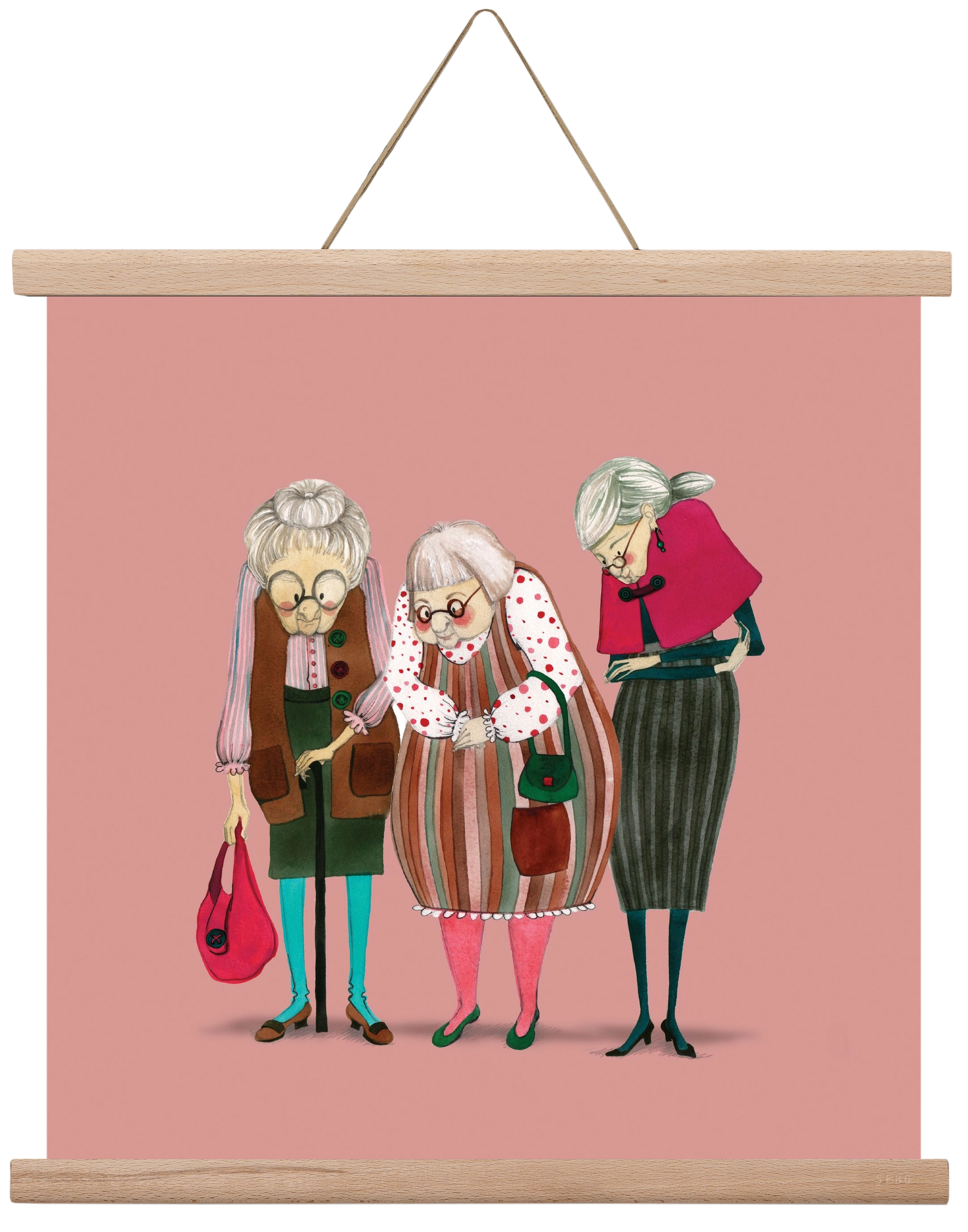 OLD LADIES, 40x40 cm (40x40 cm), Tölgy akasztó
