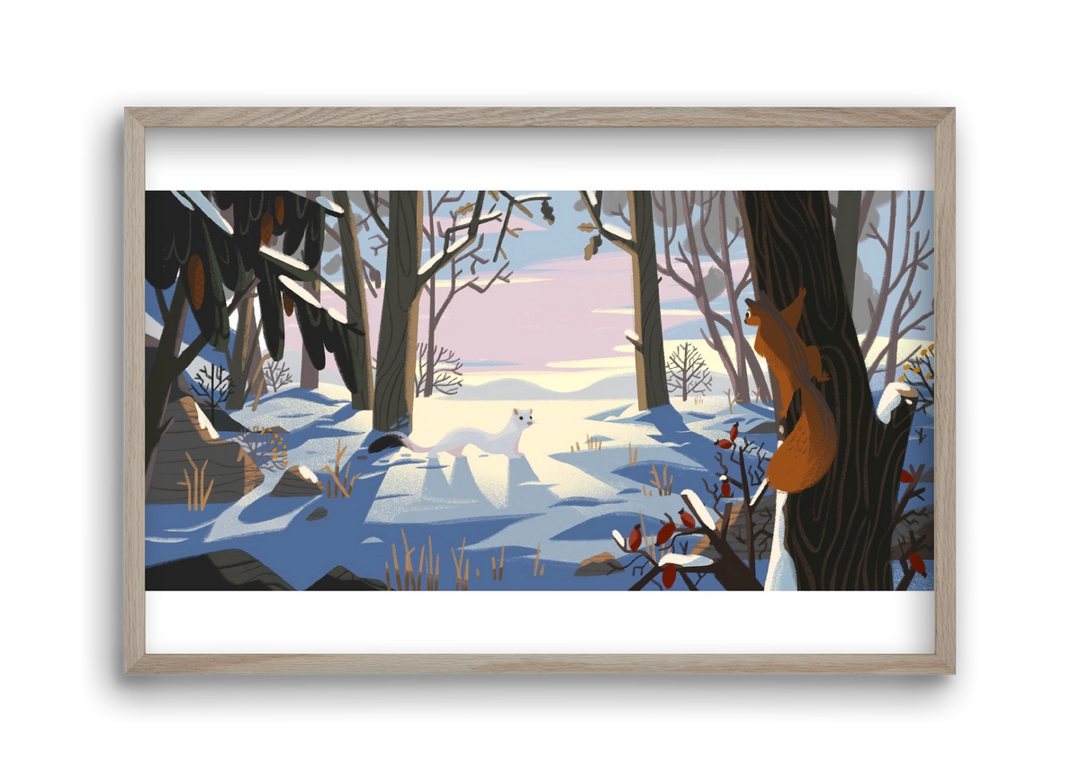 Squirrel and Stoat, 45x30 cm (45x30 cm), Tölgy keret