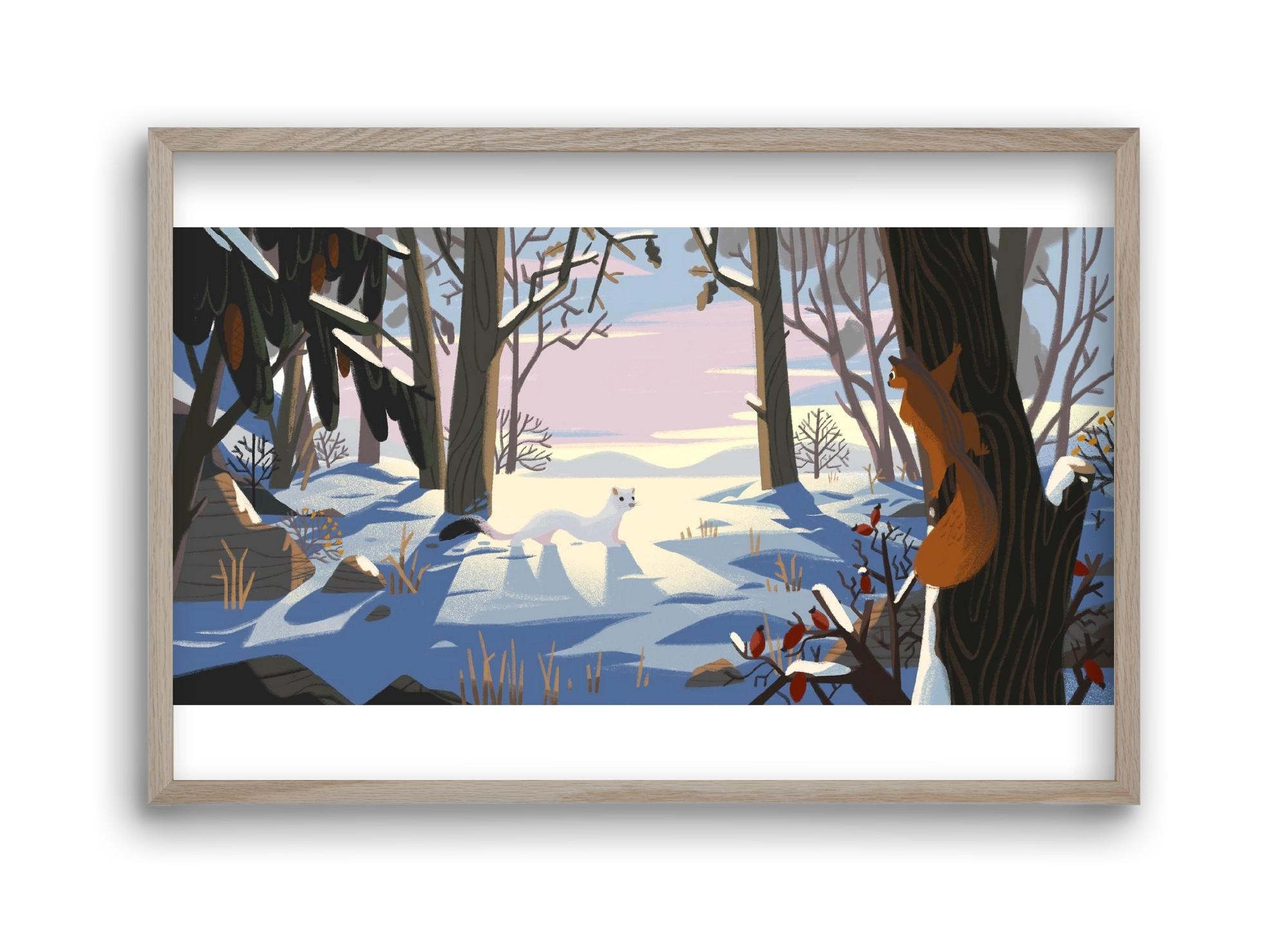 Squirrel and Stoat, 45x30 cm (45x30 cm), Tölgy keret