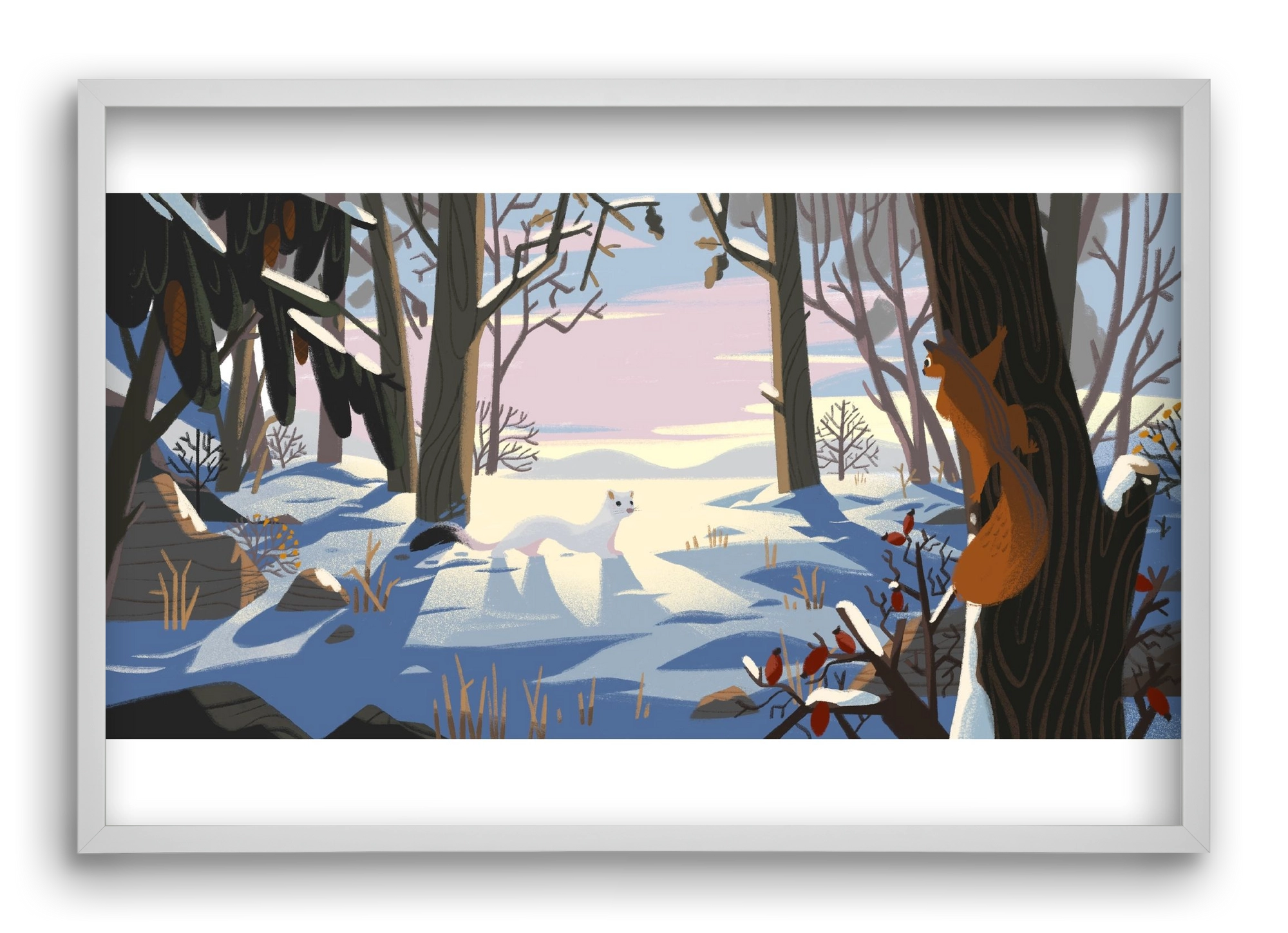 Squirrel and Stoat, 60x40 cm (60x40 cm), Fehér keret