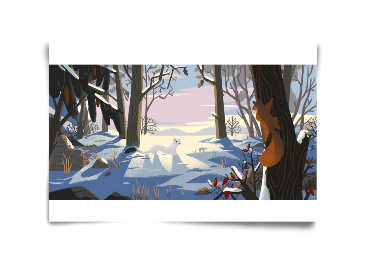 Squirrel and Stoat, 45x30 cm, Keret nélkül