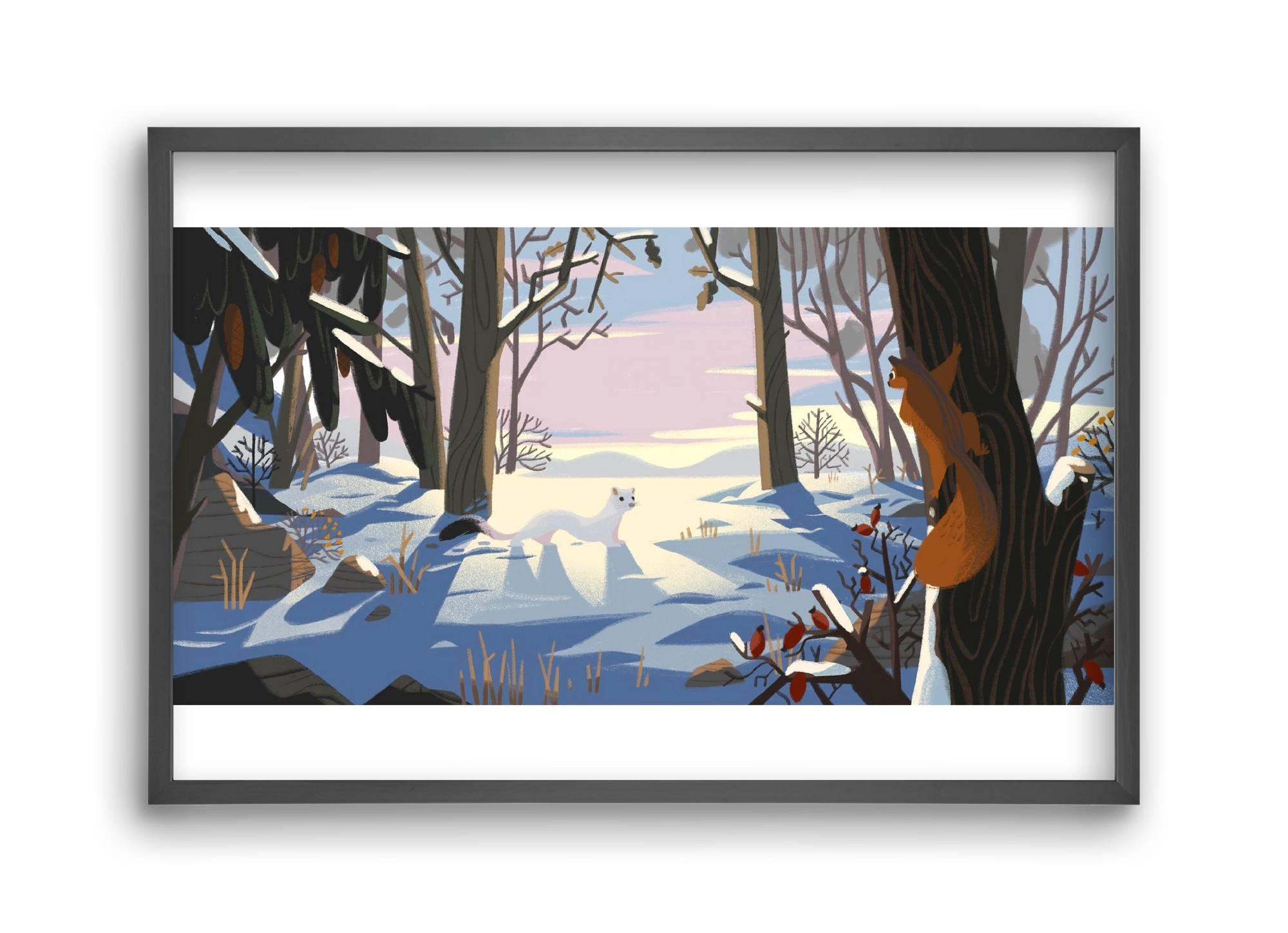 Squirrel and Stoat, 45x30 cm (45x30 cm), Fekete keret