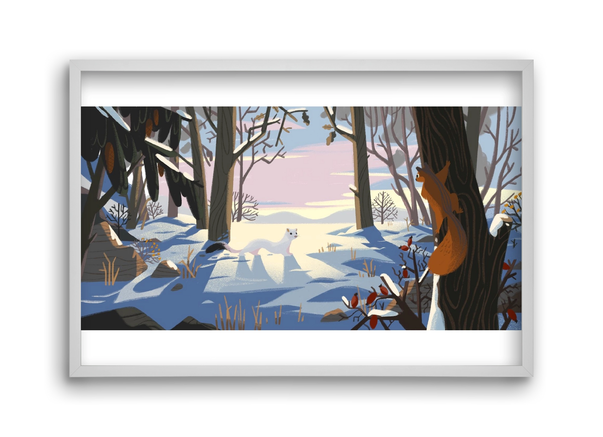 Squirrel and Stoat, 45x30 cm (45x30 cm), Fehér keret