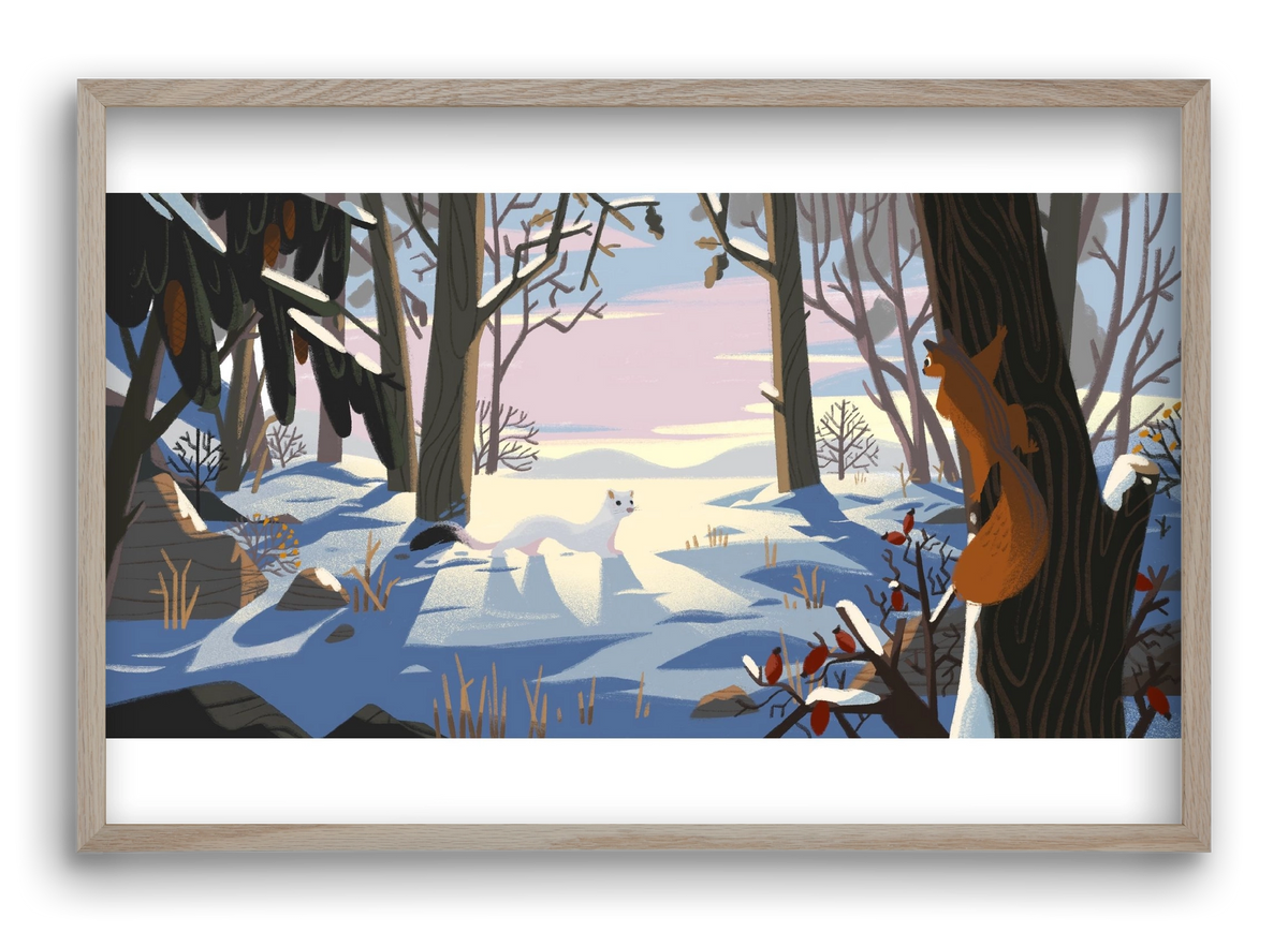 Squirrel and Stoat, 60x40 cm (60x40 cm), Tölgy keret