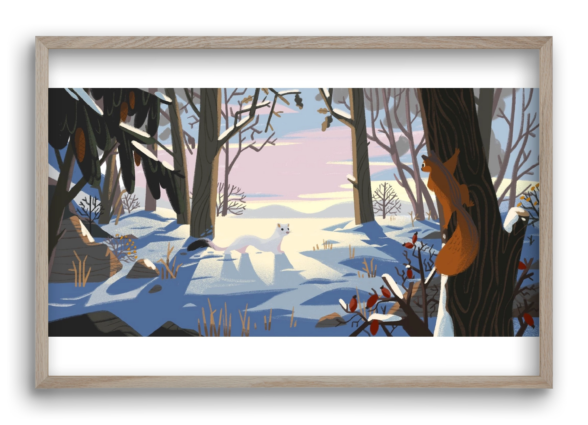 Squirrel and Stoat, 60x40 cm (60x40 cm), Tölgy keret
