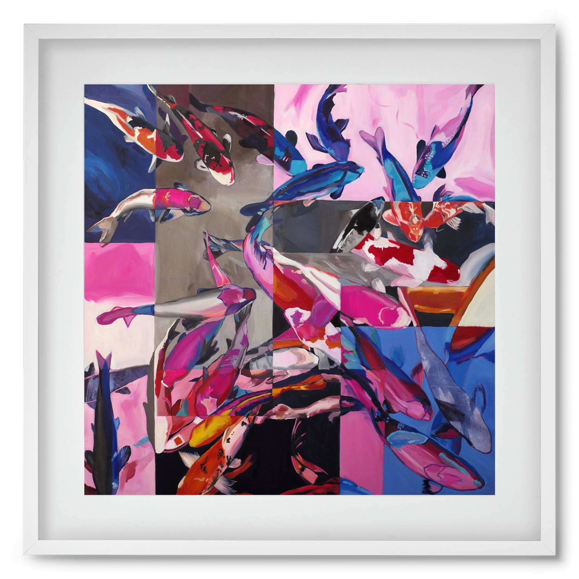 Koi, 50x50 cm (40x40 cm), Fehér keret, paszpartuval