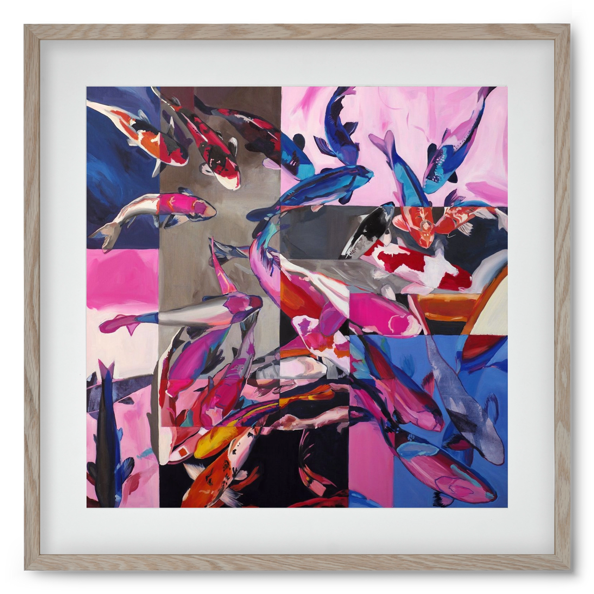 Koi, 50x50 cm (40x40 cm), Tölgy keret, paszpartuval