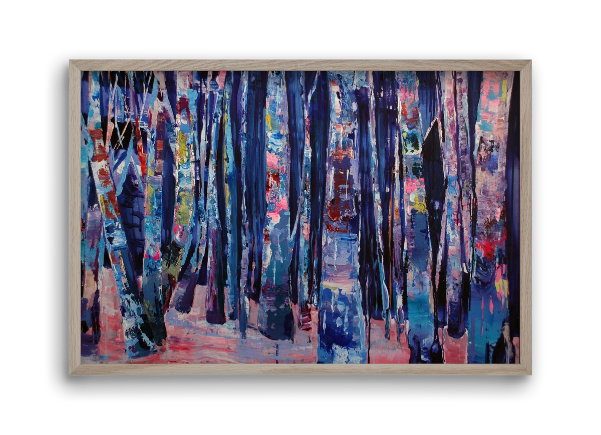 Nyír fa erdő, 45x30 cm (45x30 cm), Tölgy keret