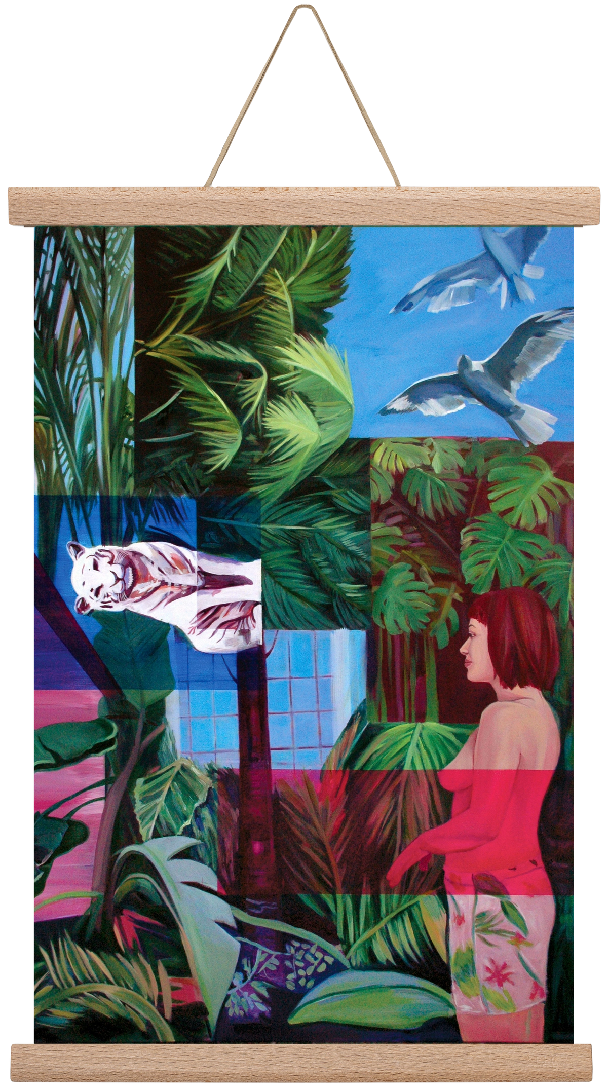 Jungel nő, 30x45 cm (30x45 cm), Tölgy akasztó