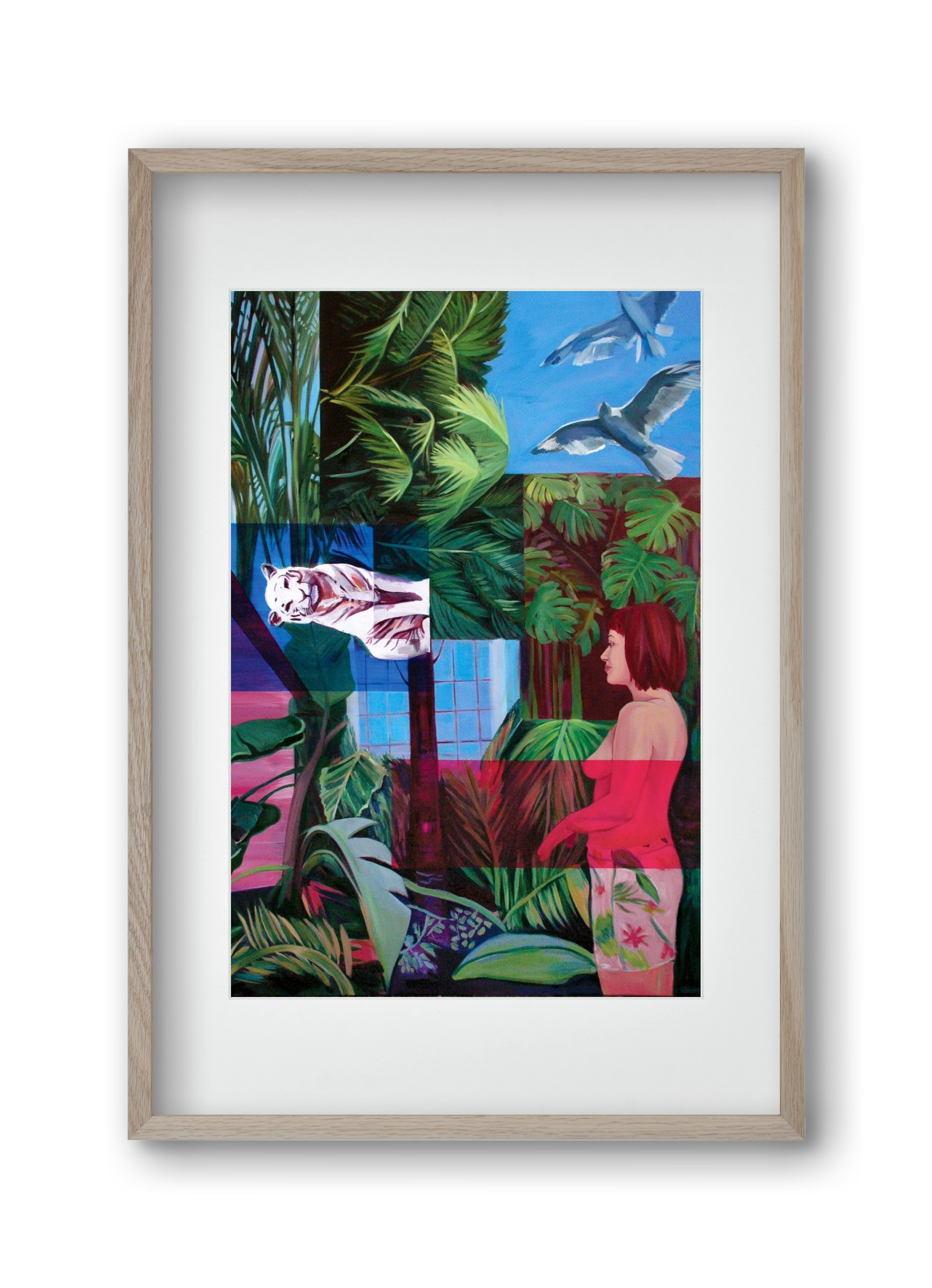 Jungel nő, 30x45 cm (20x30 cm), Tölgy keret, paszpartuval