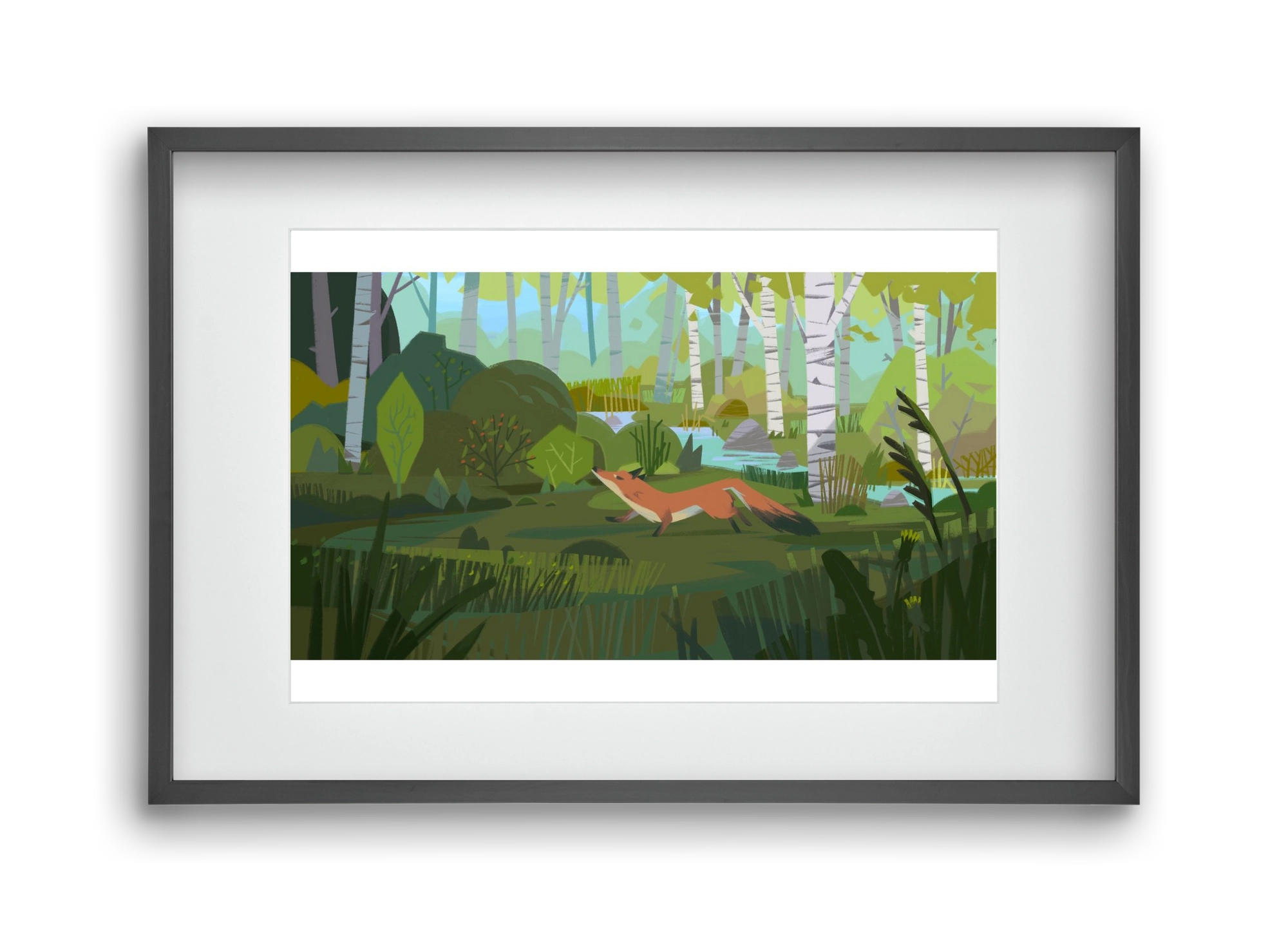 Fox in the forest, 45x30 cm (30x20 cm), Fekete keret, paszpartuval