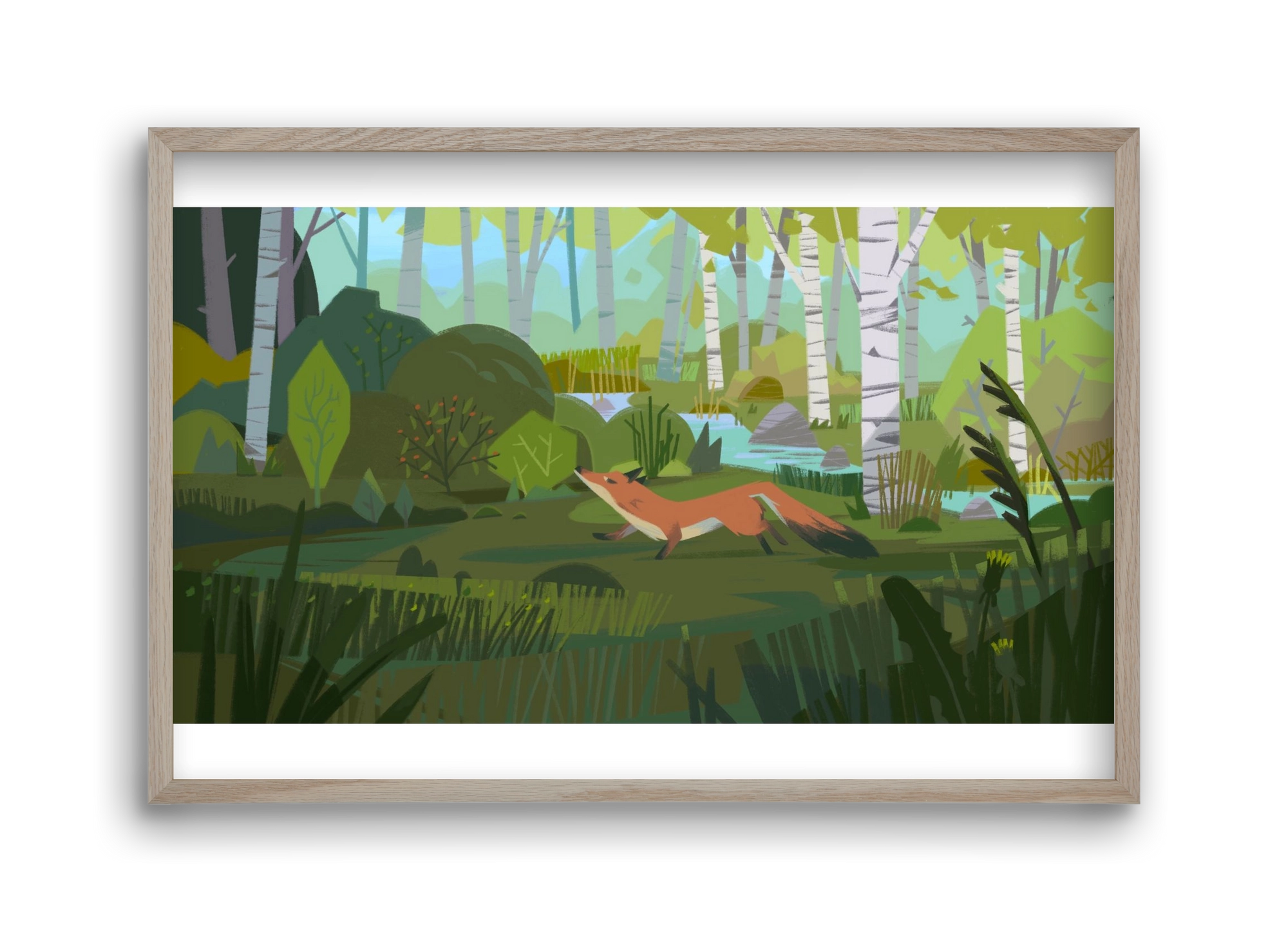 Fox in the forest, 45x30 cm (45x30 cm), Tölgy keret