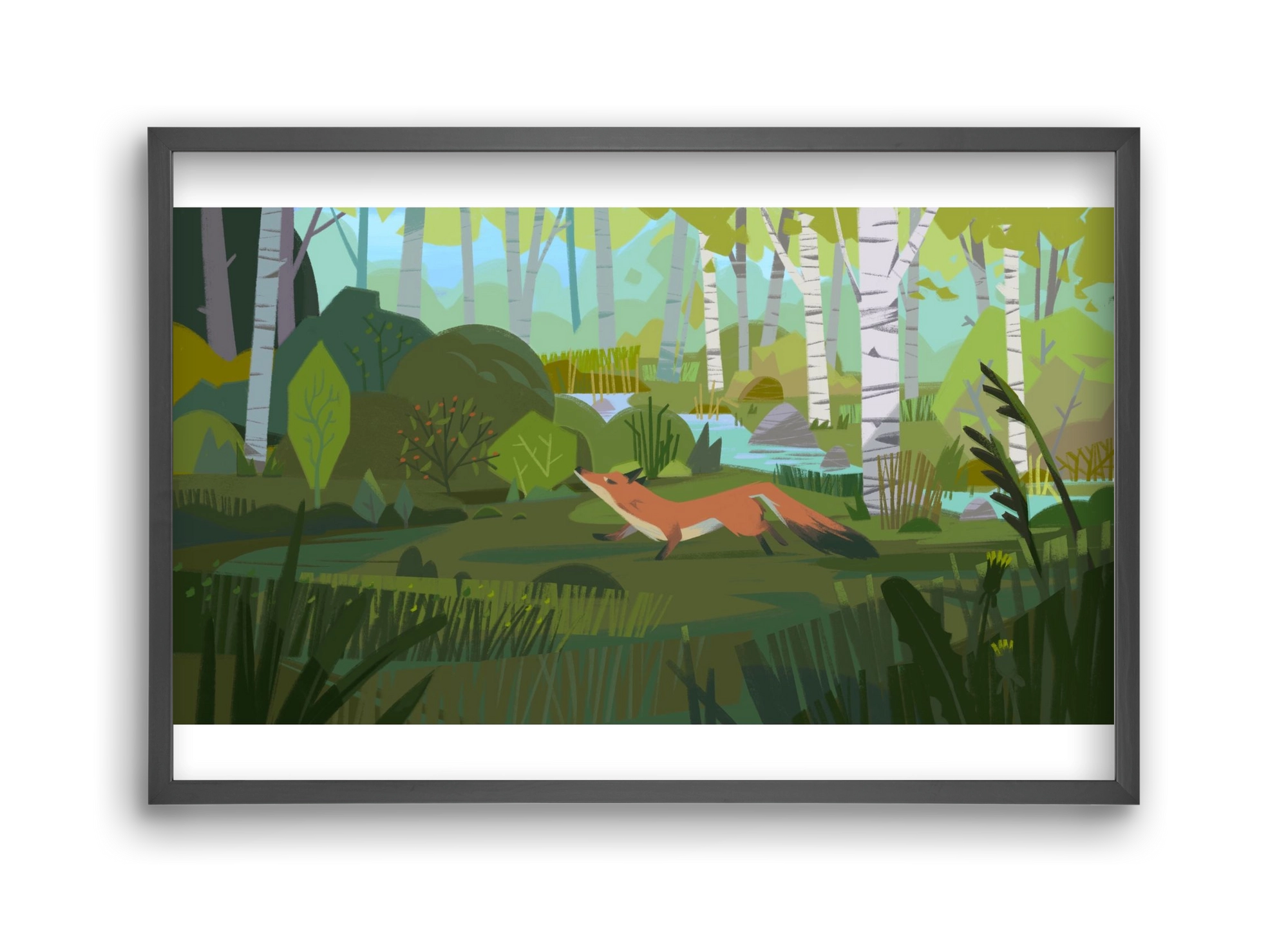 Fox in the forest, 45x30 cm (45x30 cm), Fekete keret