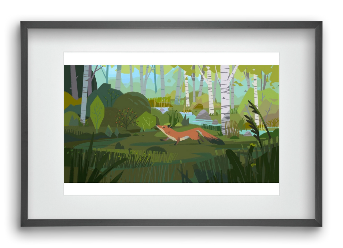 Fox in the forest, 60x40 cm (45x30 cm), Fekete keret, paszpartuval