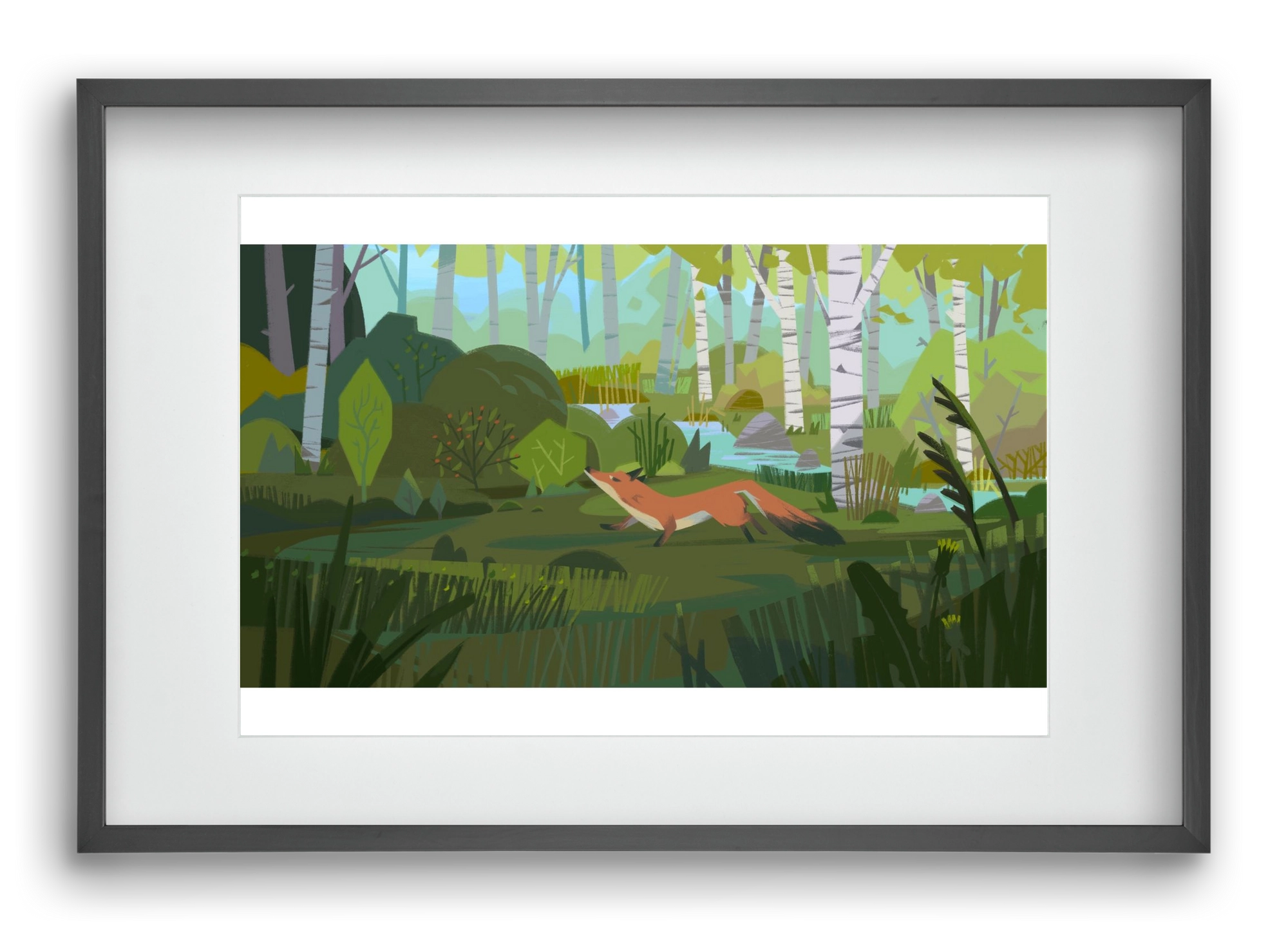 Fox in the forest, 60x40 cm (45x30 cm), Fekete keret, paszpartuval
