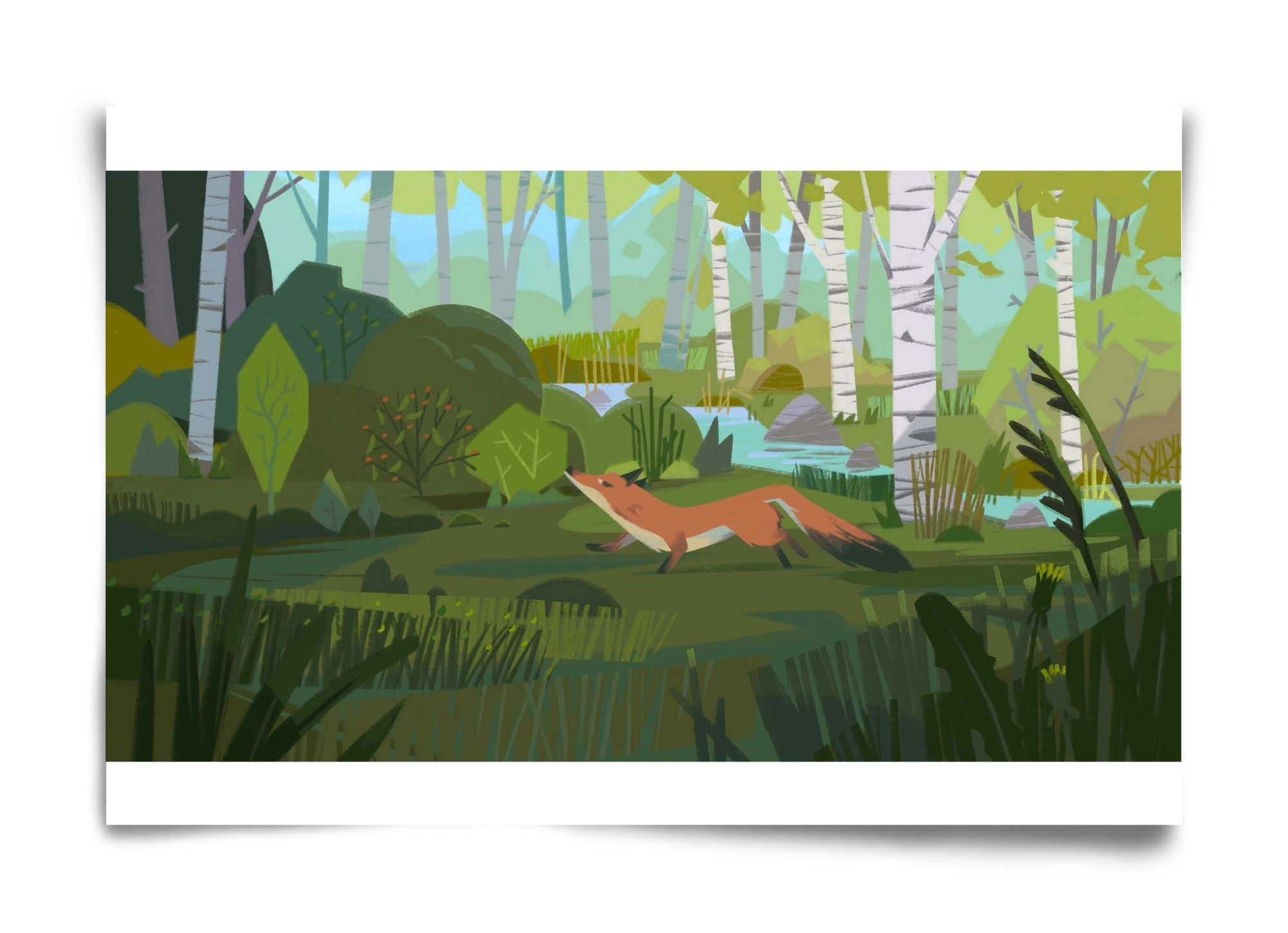 Fox in the forest, 60x40 cm, Keret nélkül