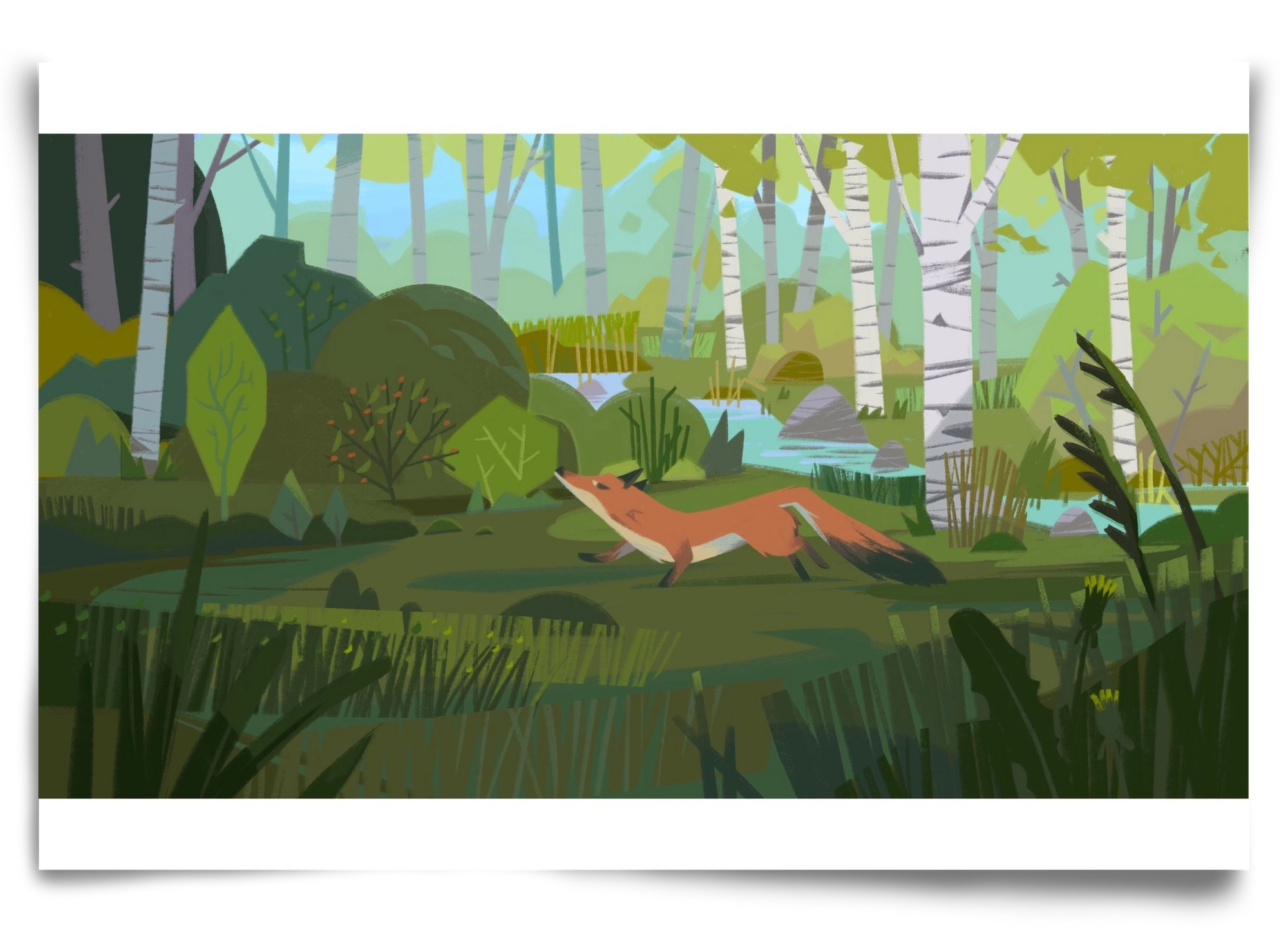 Fox in the forest, 90x60 cm, Keret nélkül