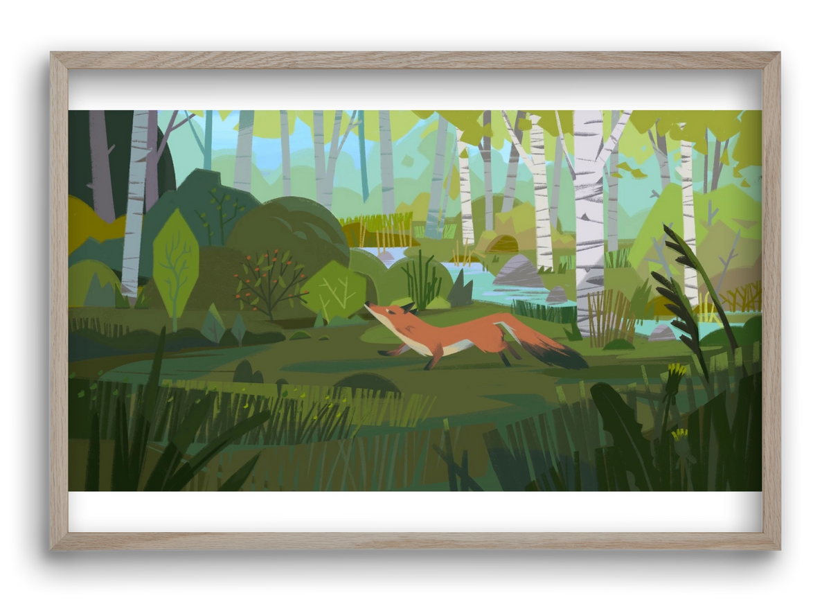 Fox in the forest, 60x40 cm (60x40 cm), Tölgy keret