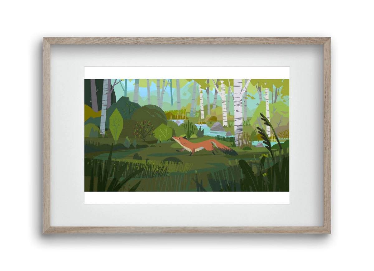 Fox in the forest, 45x30 cm (30x20 cm), Tölgy keret, paszpartuval