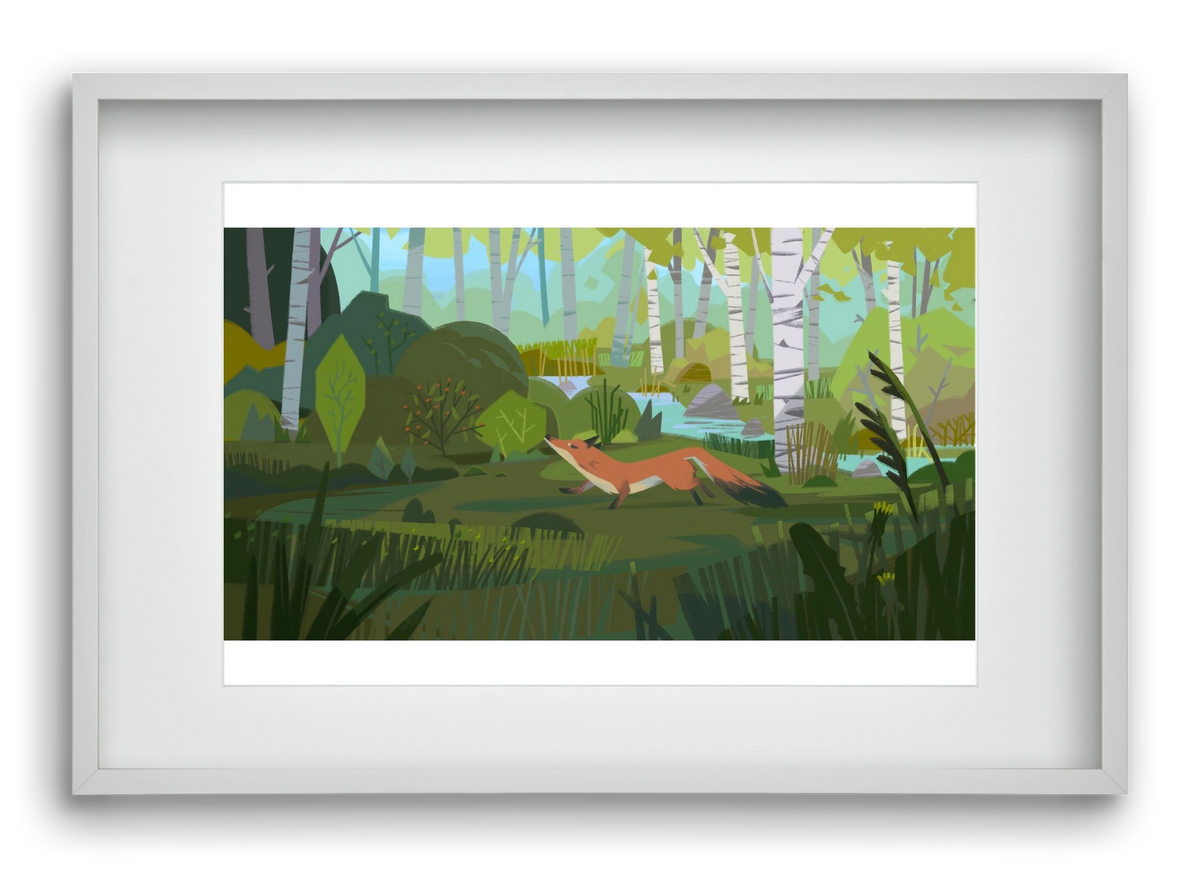 Fox in the forest, 60x40 cm (45x30 cm), Fehér keret, paszpartuval