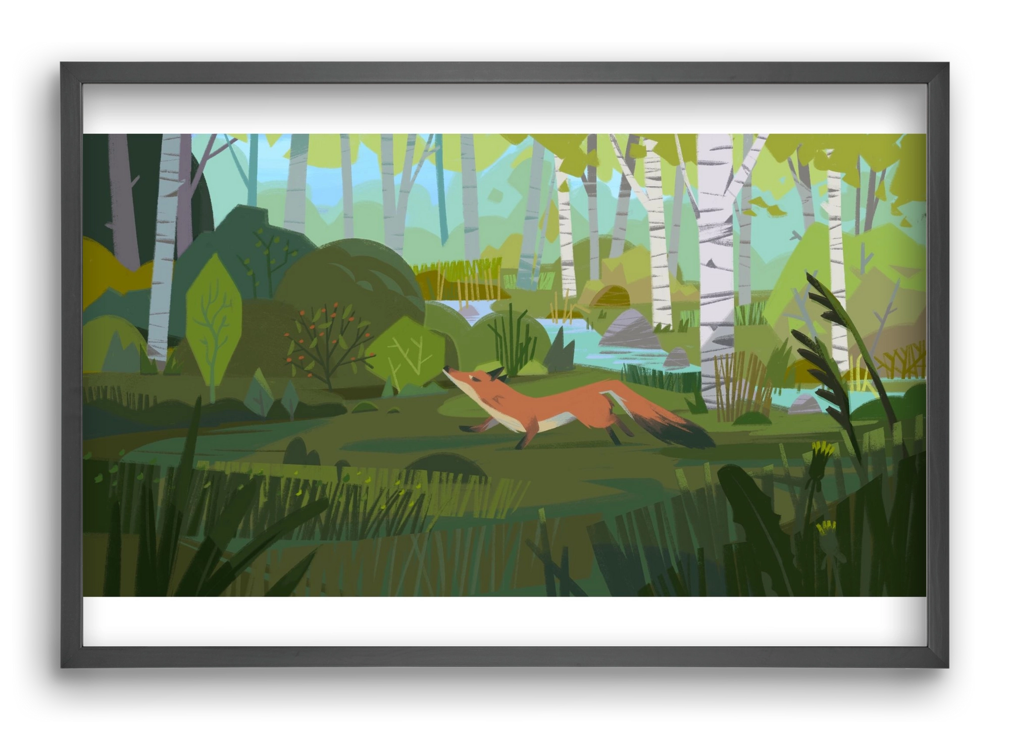 Fox in the forest, 60x40 cm (60x40 cm), Fekete keret