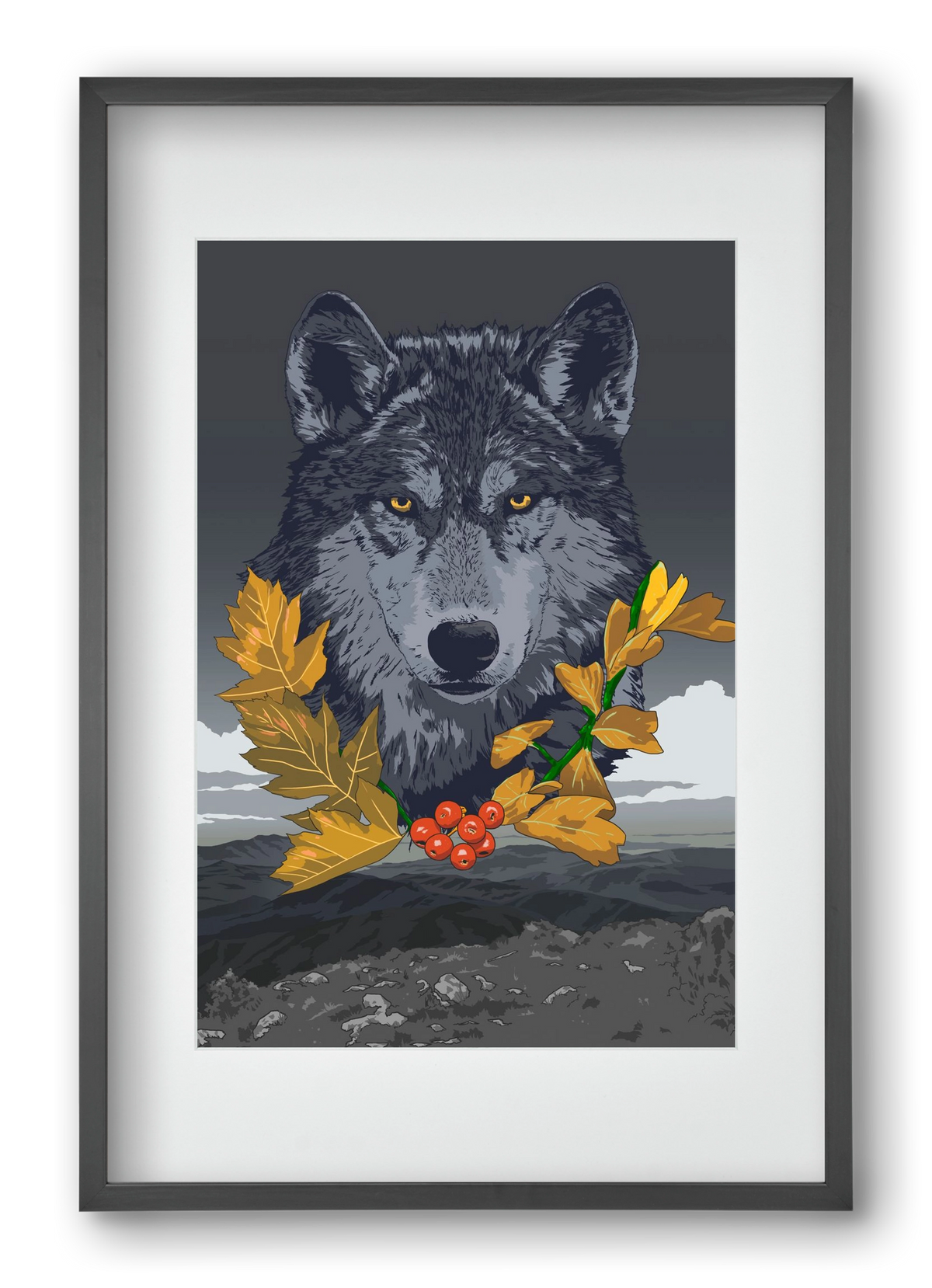 lupus, 40x60 cm (30x45 cm), Fekete keret, paszpartuval