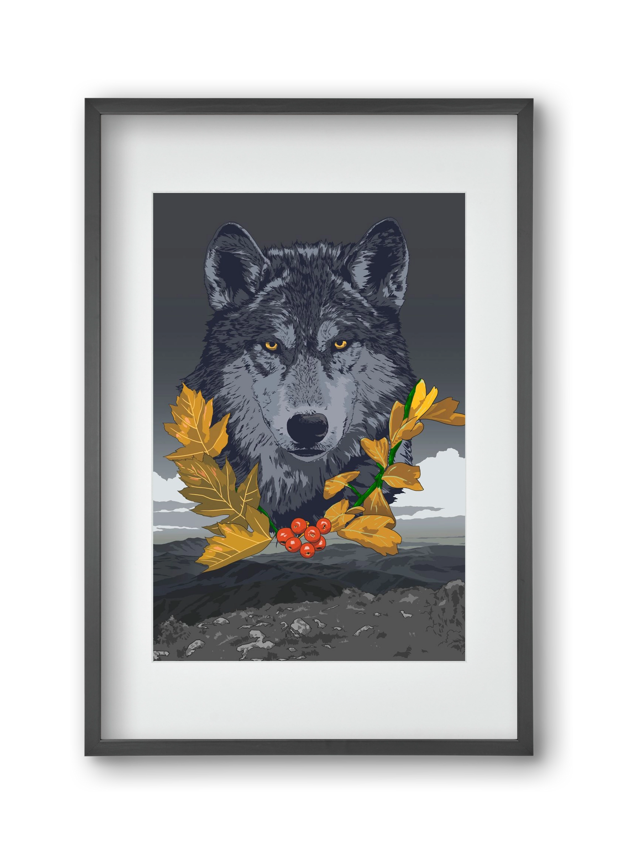 lupus, 30x45 cm (20x30 cm), Fekete keret, paszpartuval