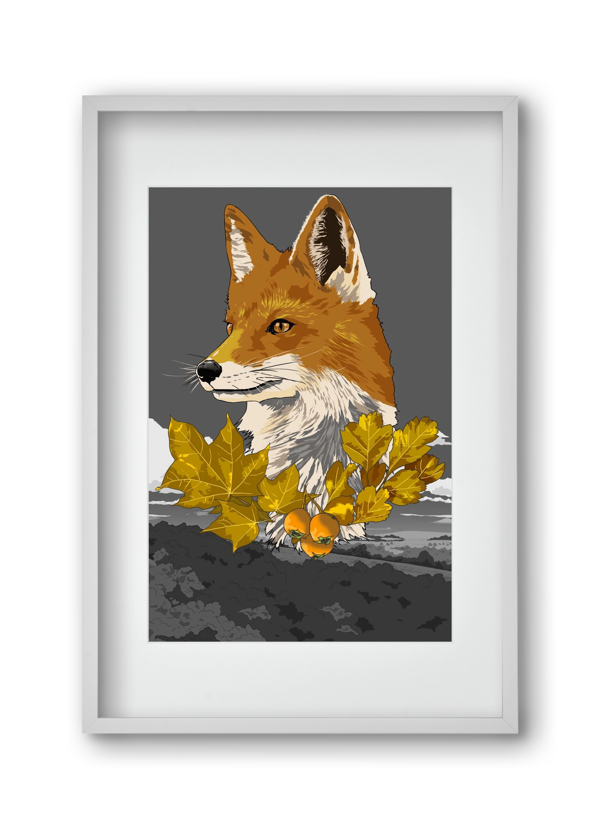 vulpes, 30x45 cm (20x30 cm), Fehér keret, paszpartuval