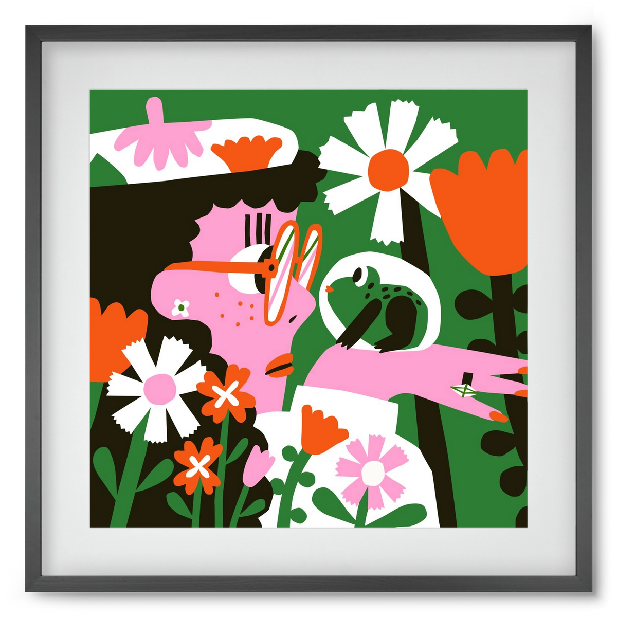 Frog in the garden, 50x50 cm (40x40 cm), Fekete keret, paszpartuval