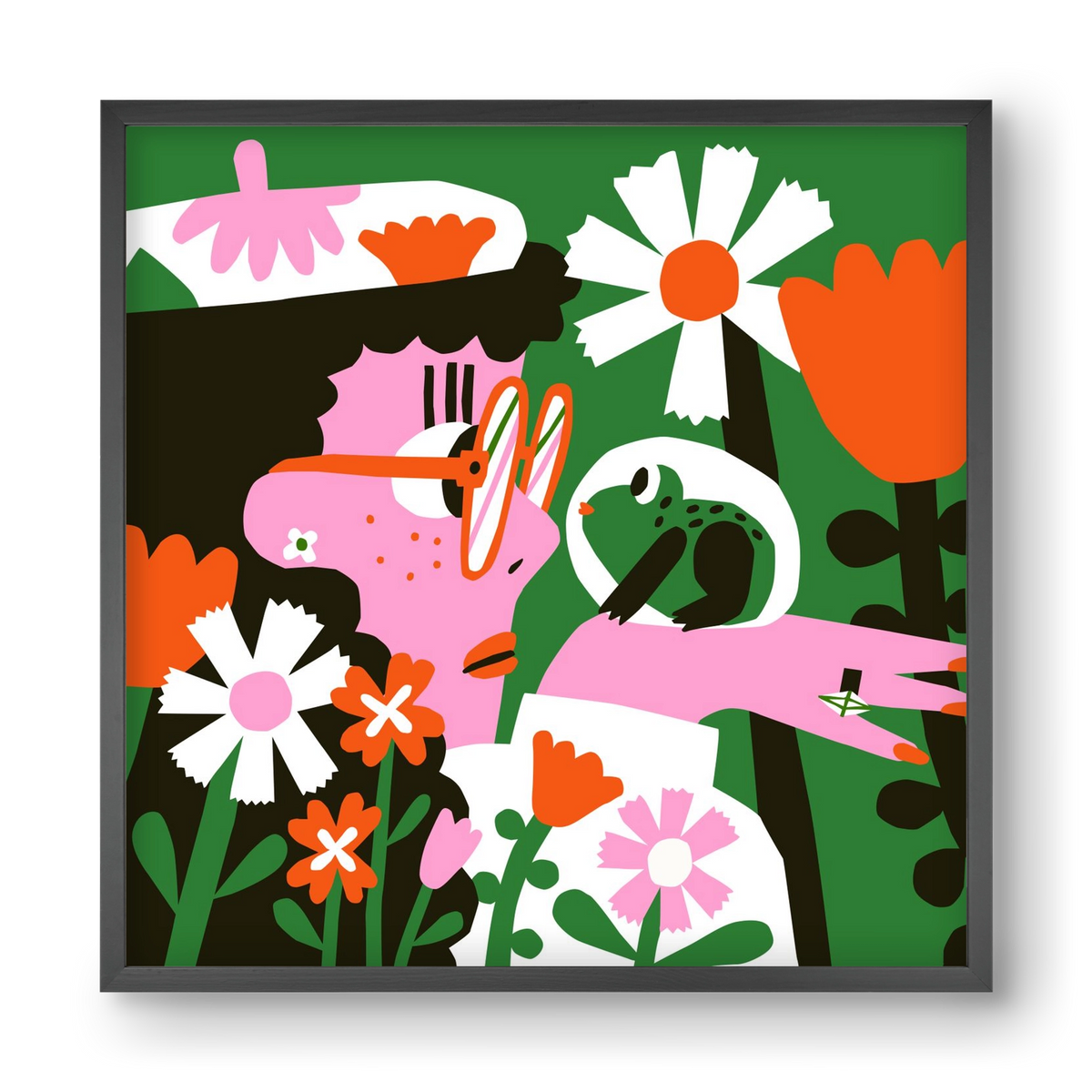 Frog in the garden, 40x40 cm (40x40 cm), Fekete keret