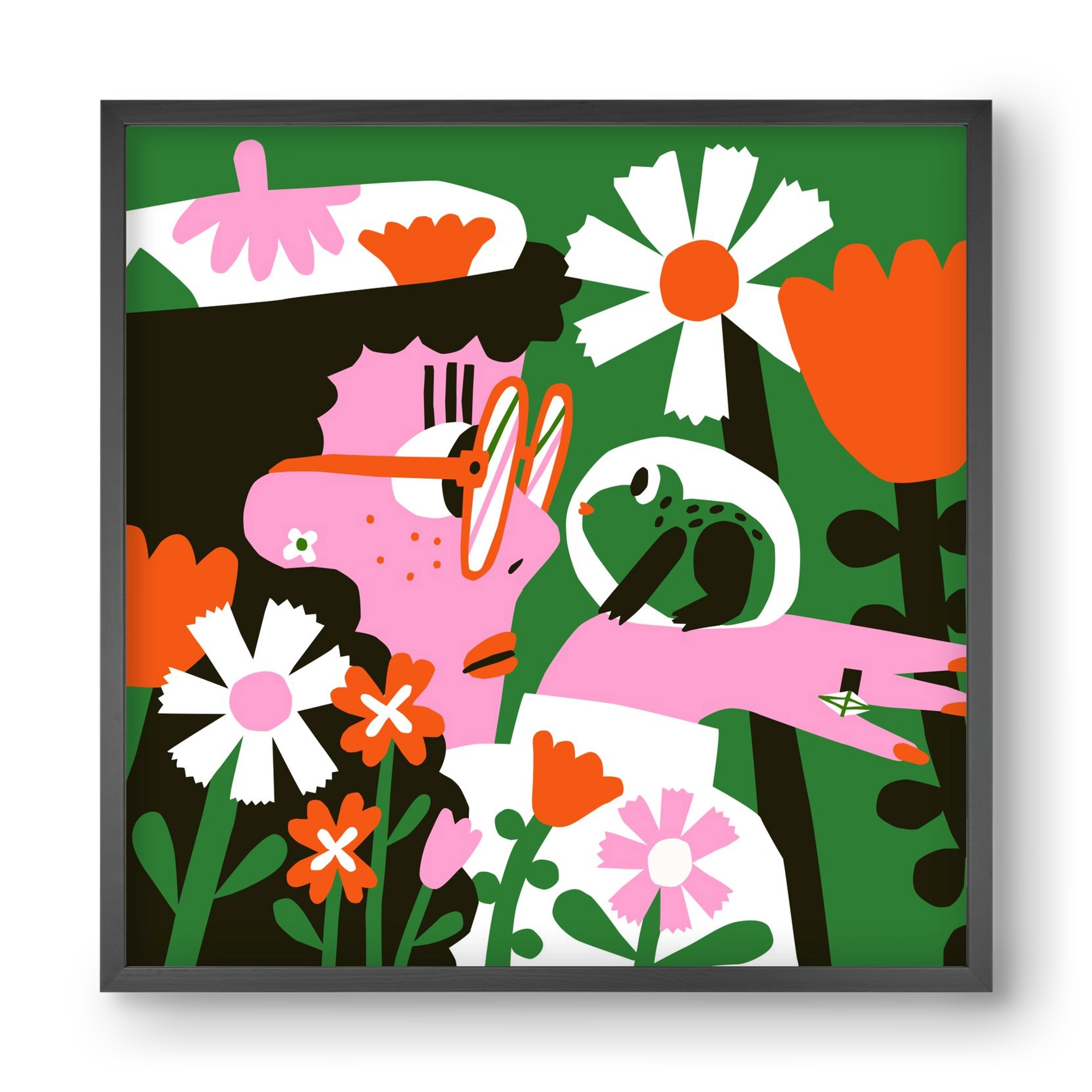 Frog in the garden, 40x40 cm (40x40 cm), Fekete keret