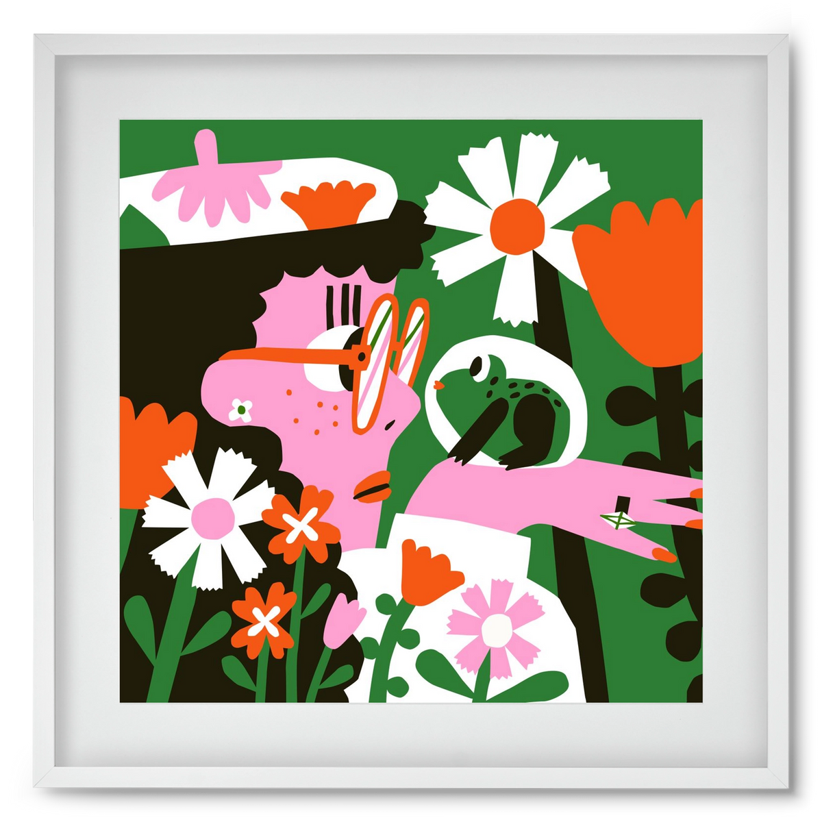 Frog in the garden, 50x50 cm (40x40 cm), Fehér keret, paszpartuval