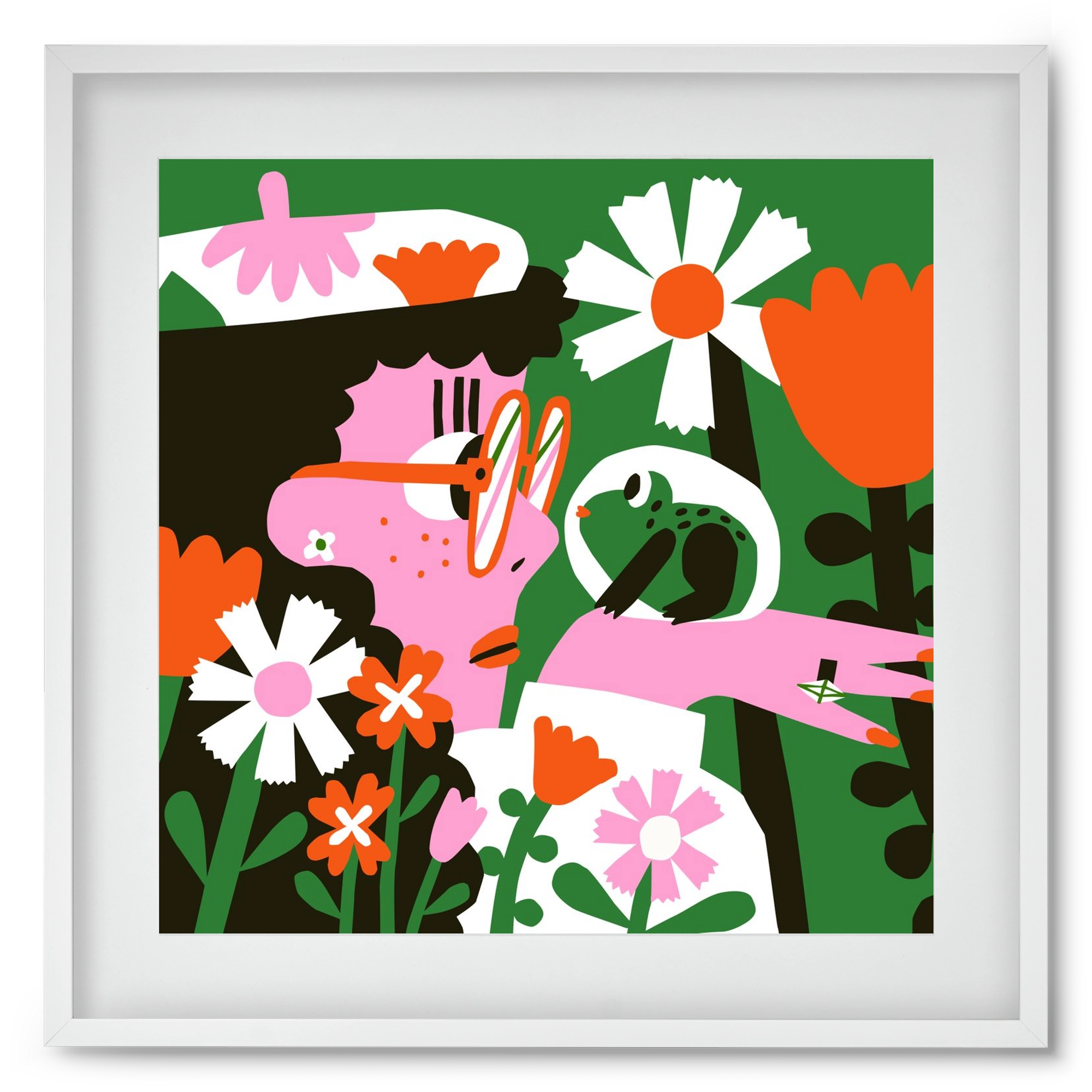 Frog in the garden, 50x50 cm (40x40 cm), Fehér keret, paszpartuval