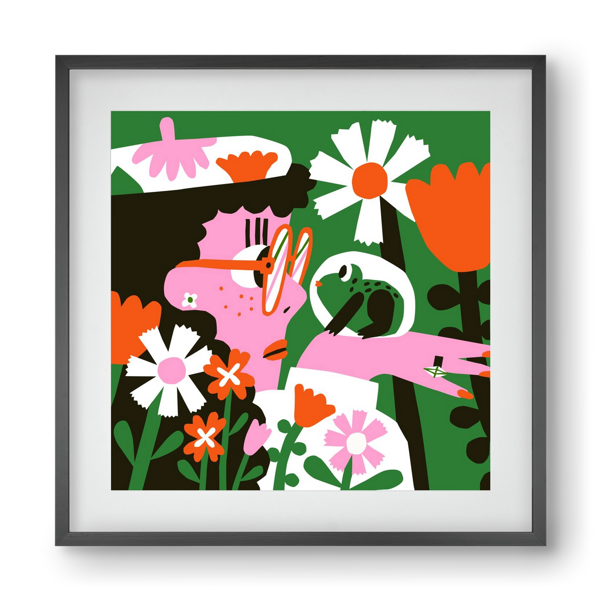 Frog in the garden, 40x40 cm (30x30 cm), Fekete keret, paszpartuval