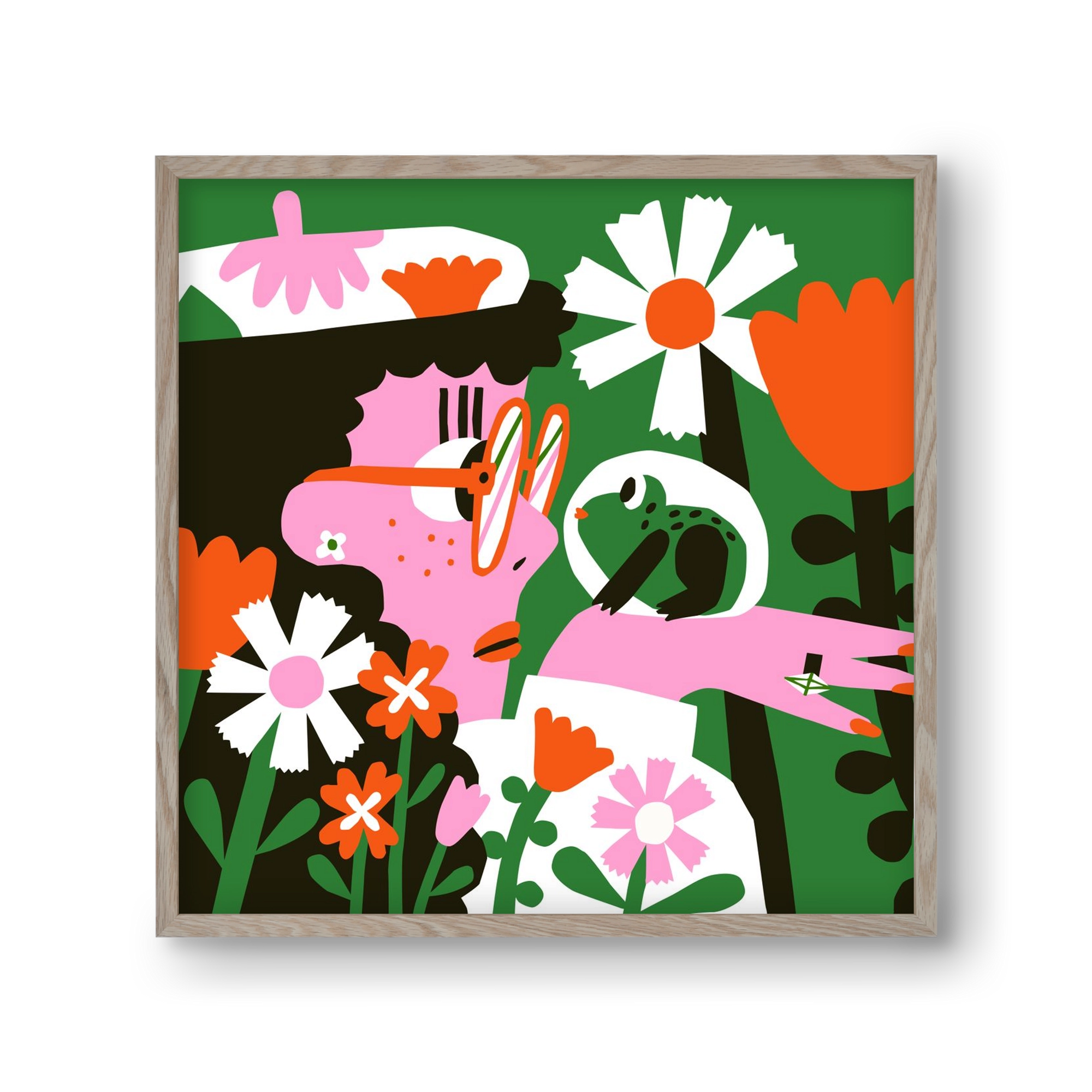 Frog in the garden, 30x30 cm (30x30 cm), Tölgy keret