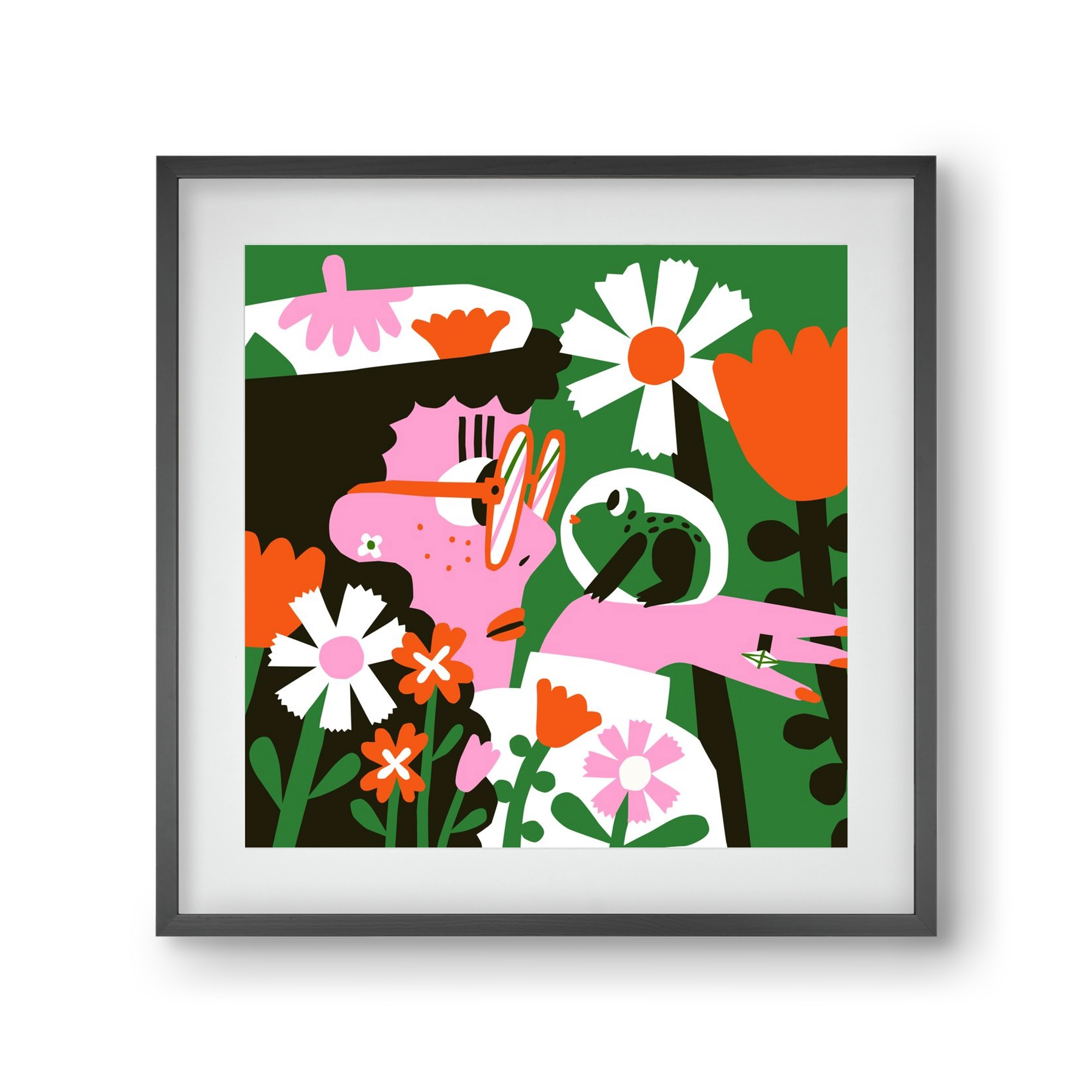 Frog in the garden, 30x30 cm (20x20 cm), Fekete keret, paszpartuval