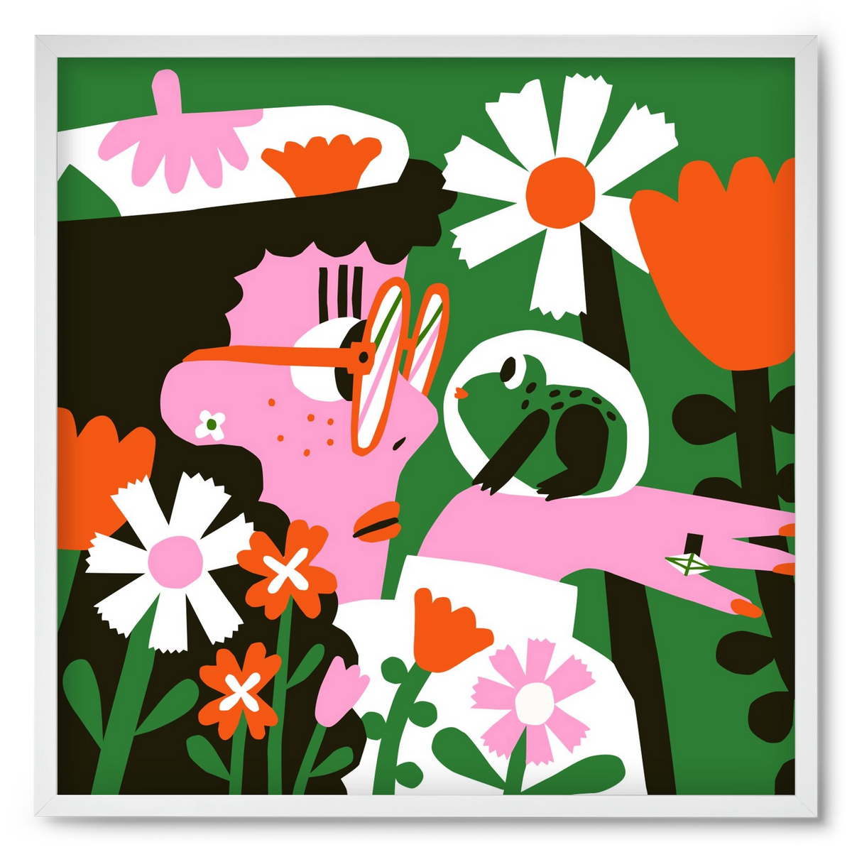 Frog in the garden, 50x50 cm (50x50 cm), Fehér keret